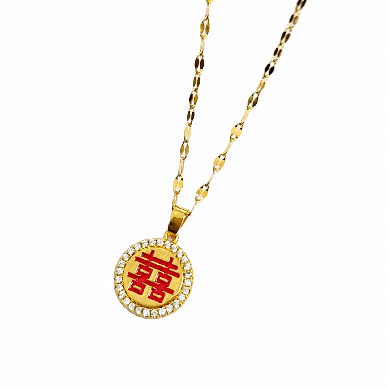 Daisy Pendant Necklace with Eight Petals in 18K Gold-Plated Steel - Double Happiness