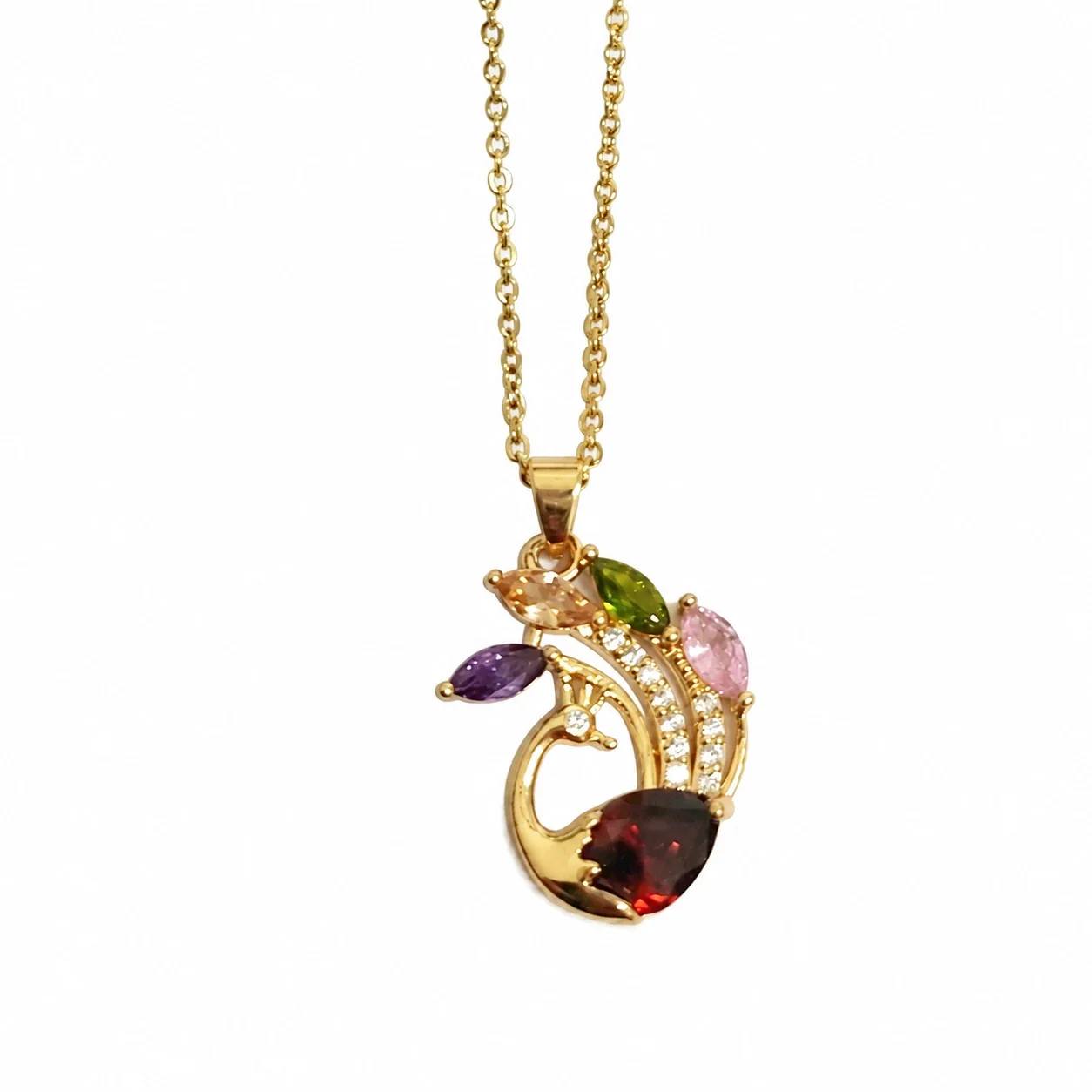 Daisy Pendant Necklace with Eight Petals in 18K Gold-Plated Steel - Peacock