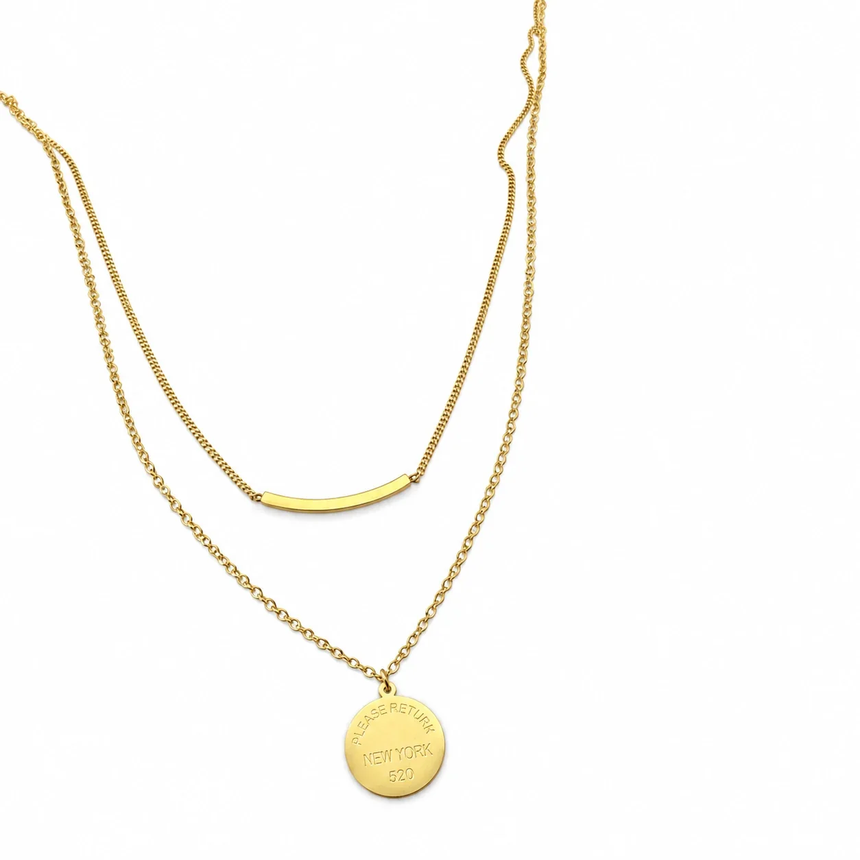 Daisy Pendant Necklace with Eight Petals in 18K Gold-Plated Steel - Double-Layer Letter