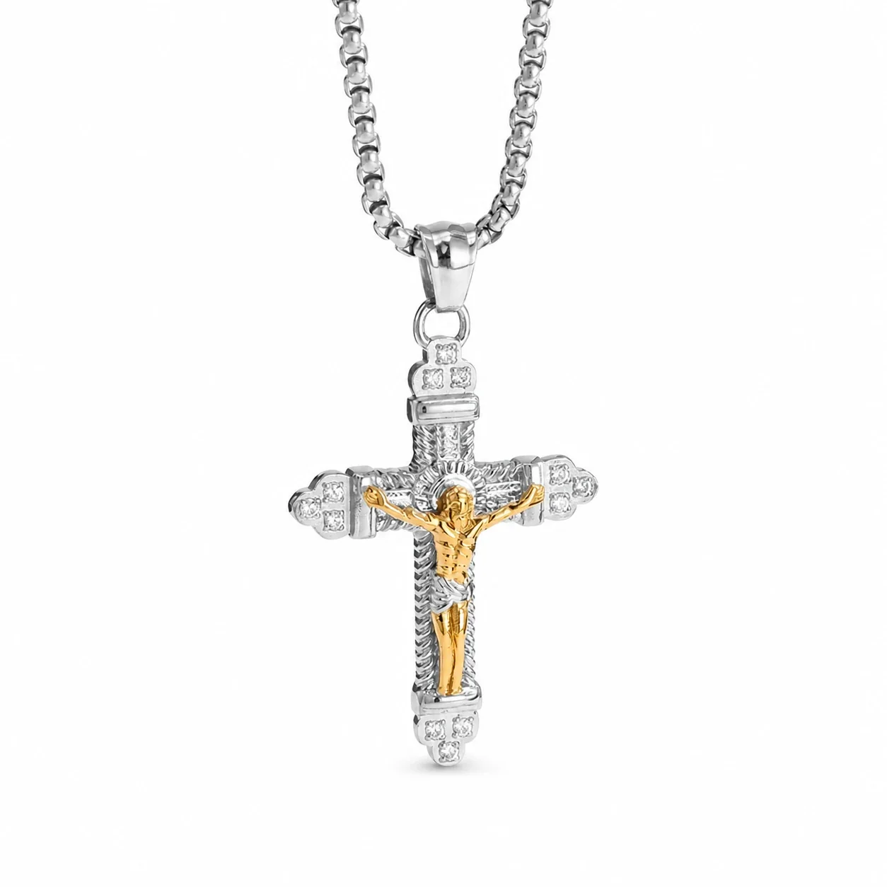 Two-Tone 316 Stainless Cross Pendant Necklace