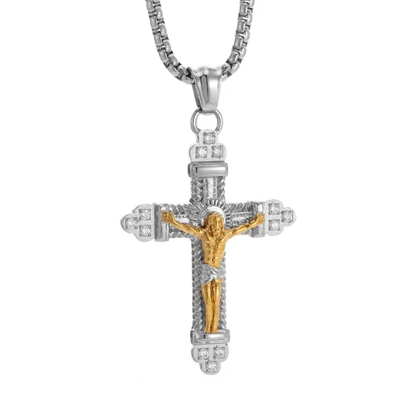 Two-Tone 316 Stainless Cross Pendant Necklace