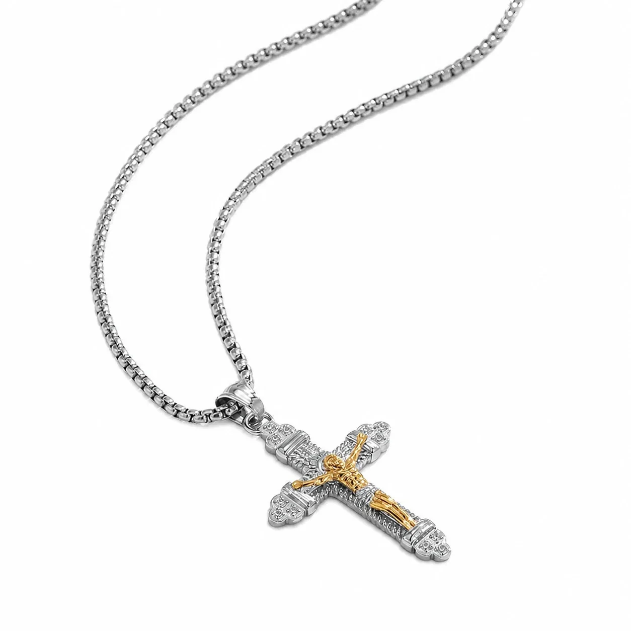 Two-Tone 316 Stainless Cross Pendant Necklace