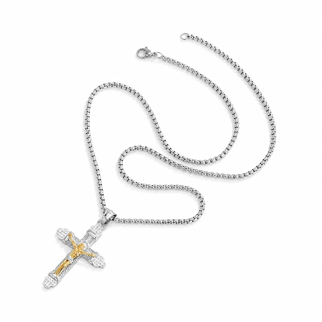 Two-Tone 316 Stainless Cross Pendant Necklace