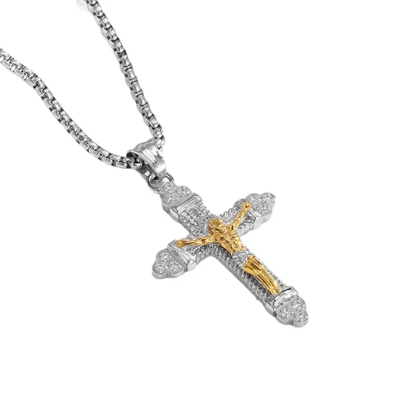 Two-Tone 316 Stainless Cross Pendant Necklace