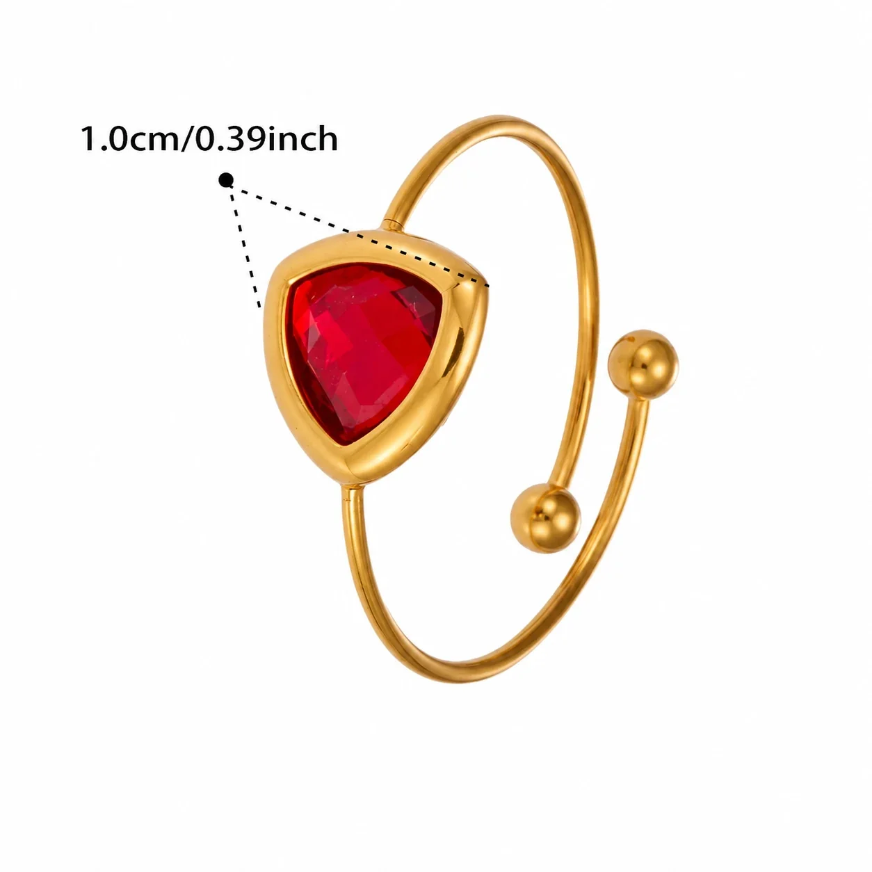 Radiant 316 Stainless Triangle Glass Ring - Gold Red Triangle Glass