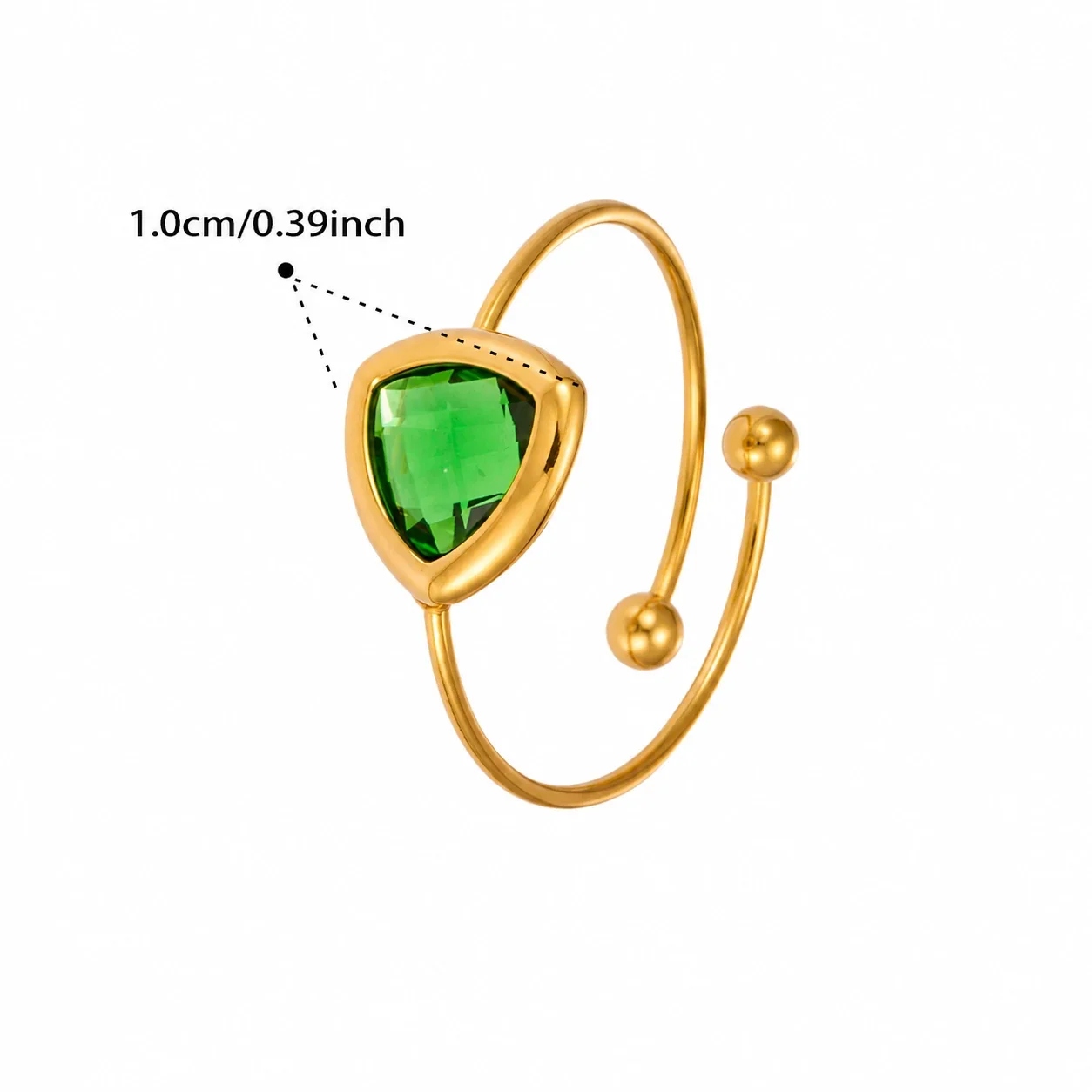 Radiant 316 Stainless Triangle Glass Ring - Gold Green Triangle Glass