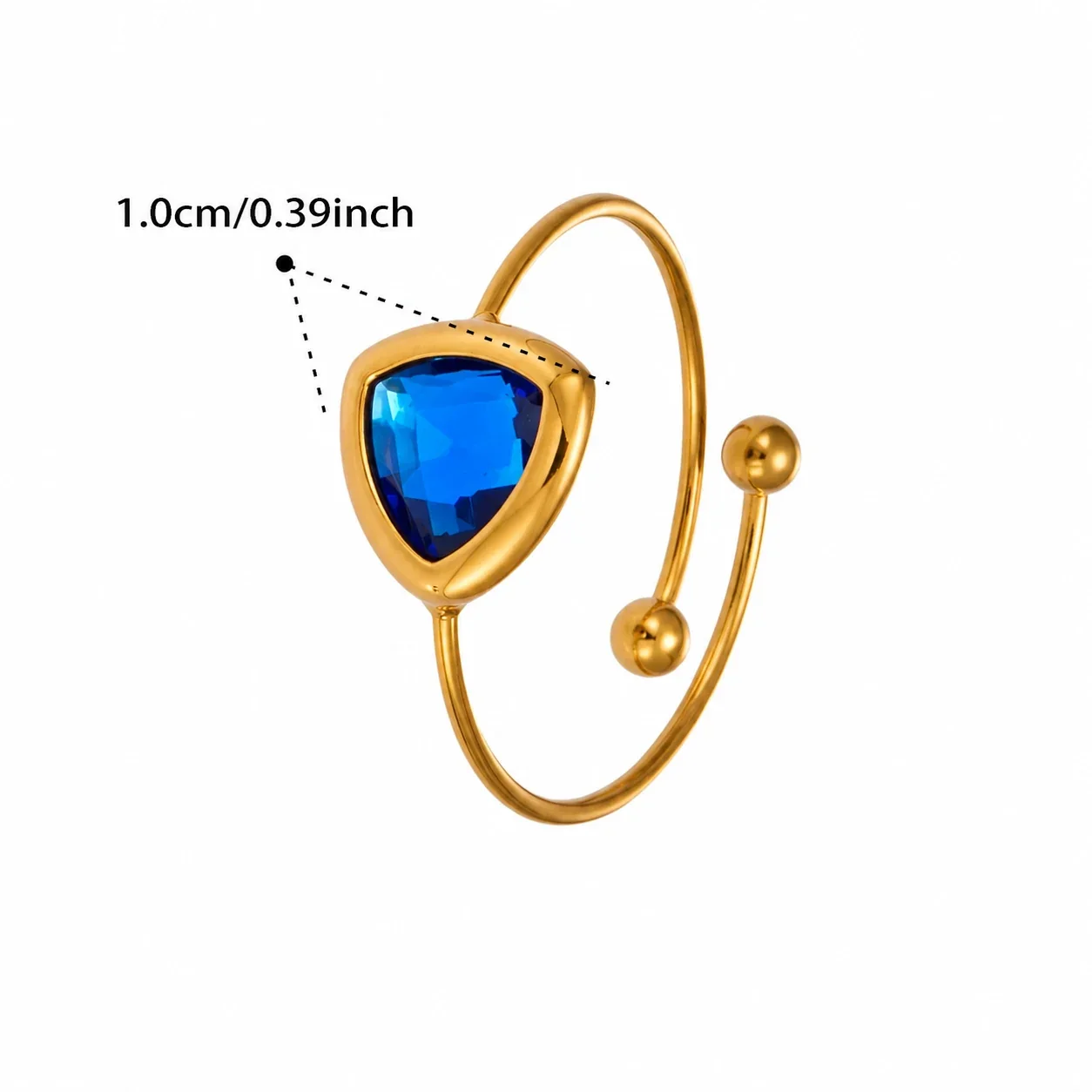 Radiant 316 Stainless Triangle Glass Ring - Gold Blue Triangle Glass