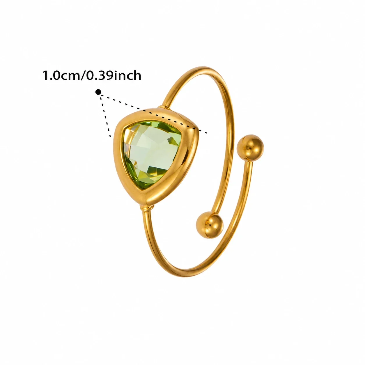 Radiant 316 Stainless Triangle Glass Ring - Gold Light Green Triangle Glass