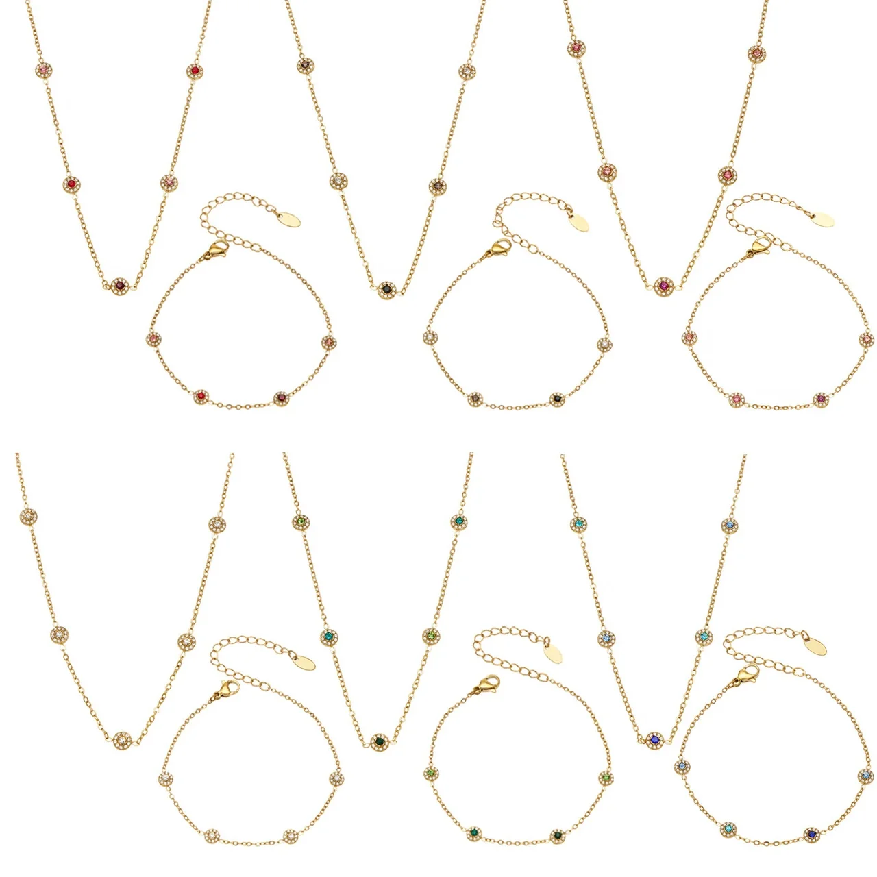 Delicate Bezel CZ Station Stainless Steel PVD Jewelry Set