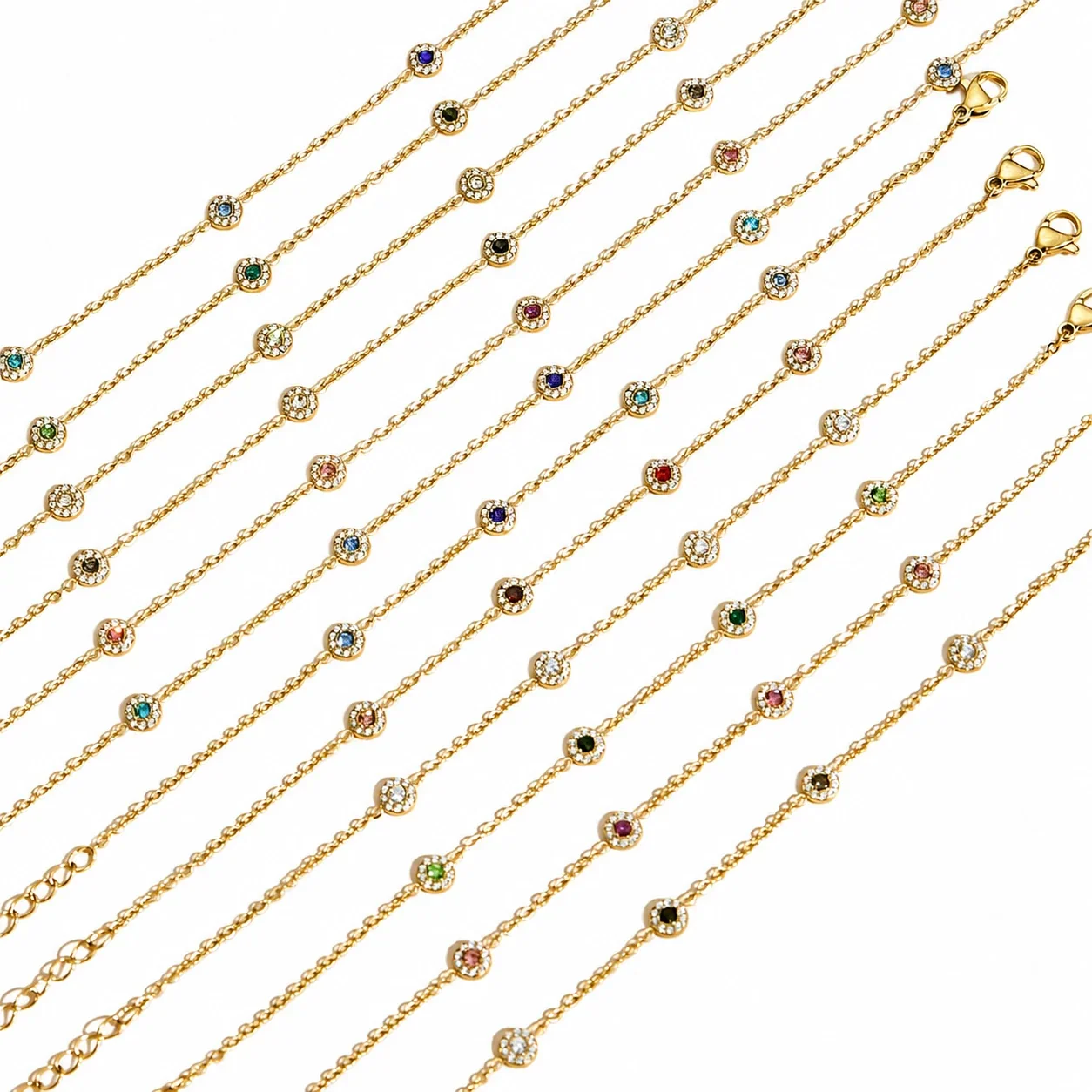 Delicate Bezel CZ Station Stainless Steel Jewelry Set