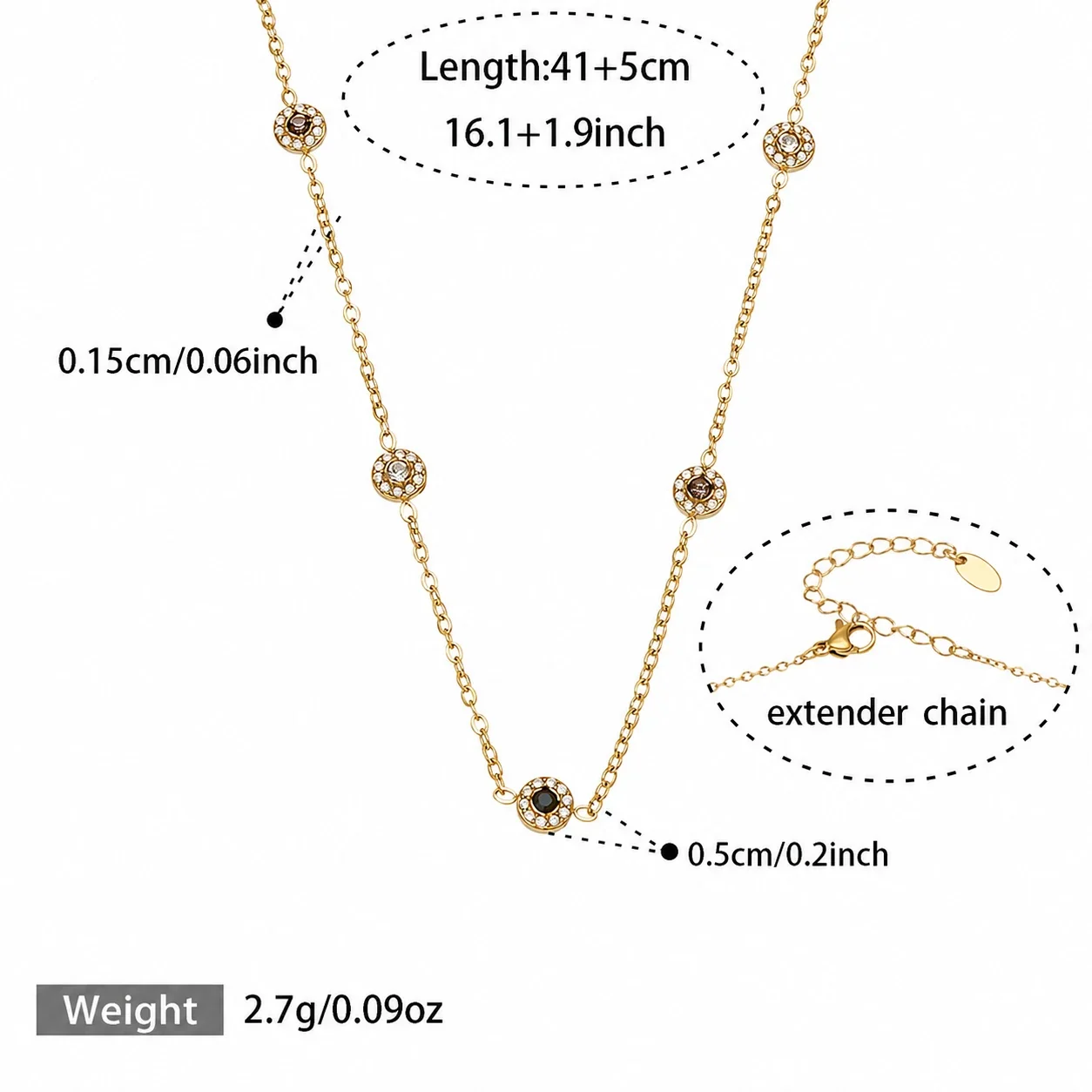 Delicate Bezel CZ Station Stainless Steel Jewelry Set - Gold Black CZ 41+5 cm