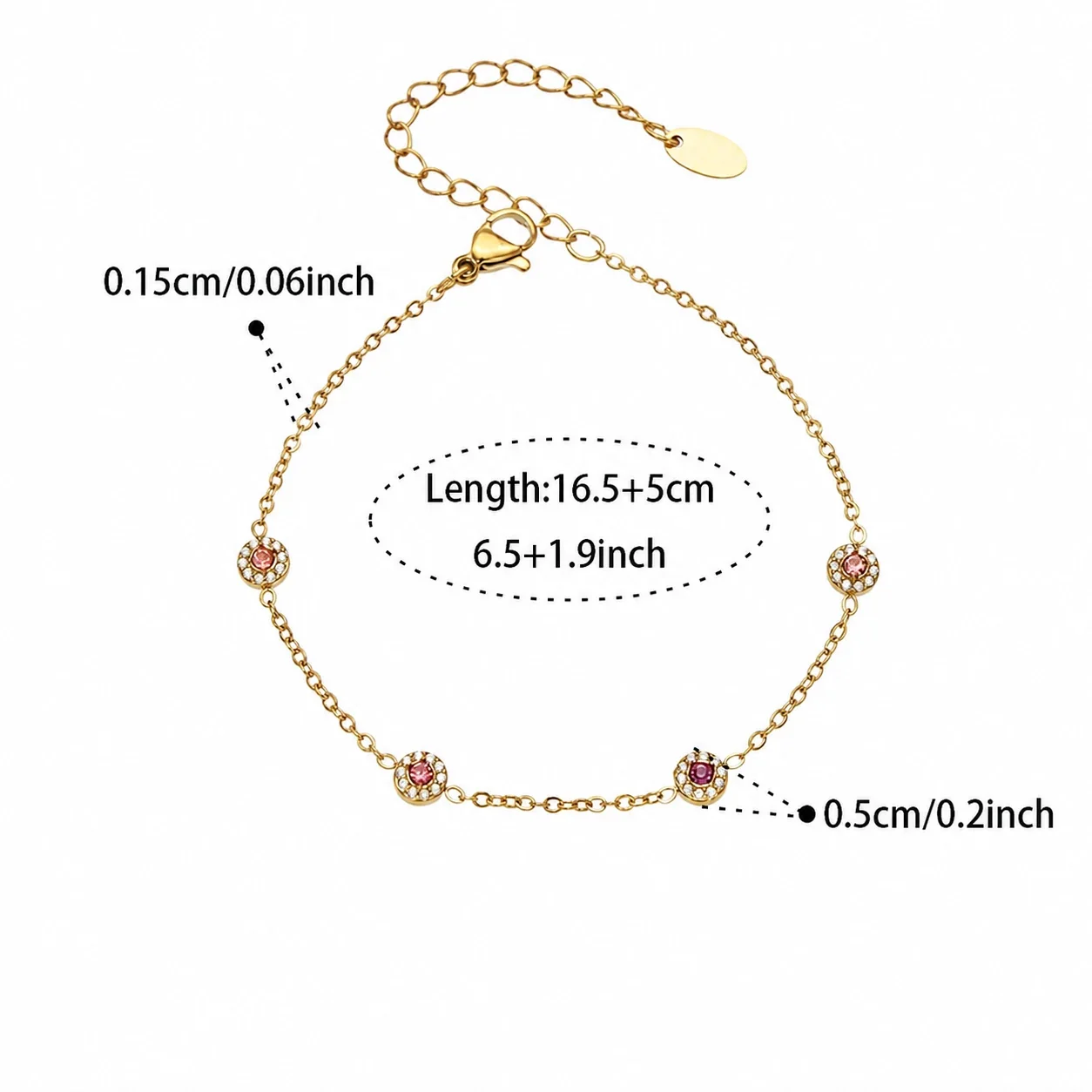Delicate Bezel CZ Station Stainless Steel Jewelry Set - Gold Pink CZ 16.5+5 cm