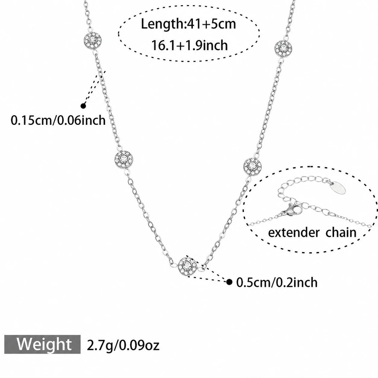 Delicate Bezel CZ Station Stainless Steel Jewelry Set - Silver Clear CZ 41+5 cm