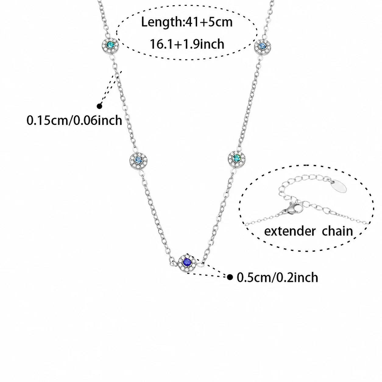 Delicate Bezel CZ Station Stainless Steel Jewelry Set - Silver Blue CZ 41+5 cm