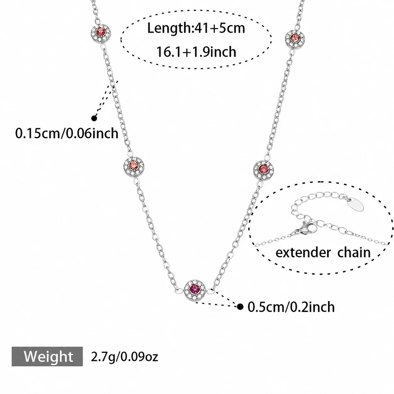 Delicate Bezel CZ Station Stainless Steel Jewelry Set - Silver Pink CZ 41+5 cm