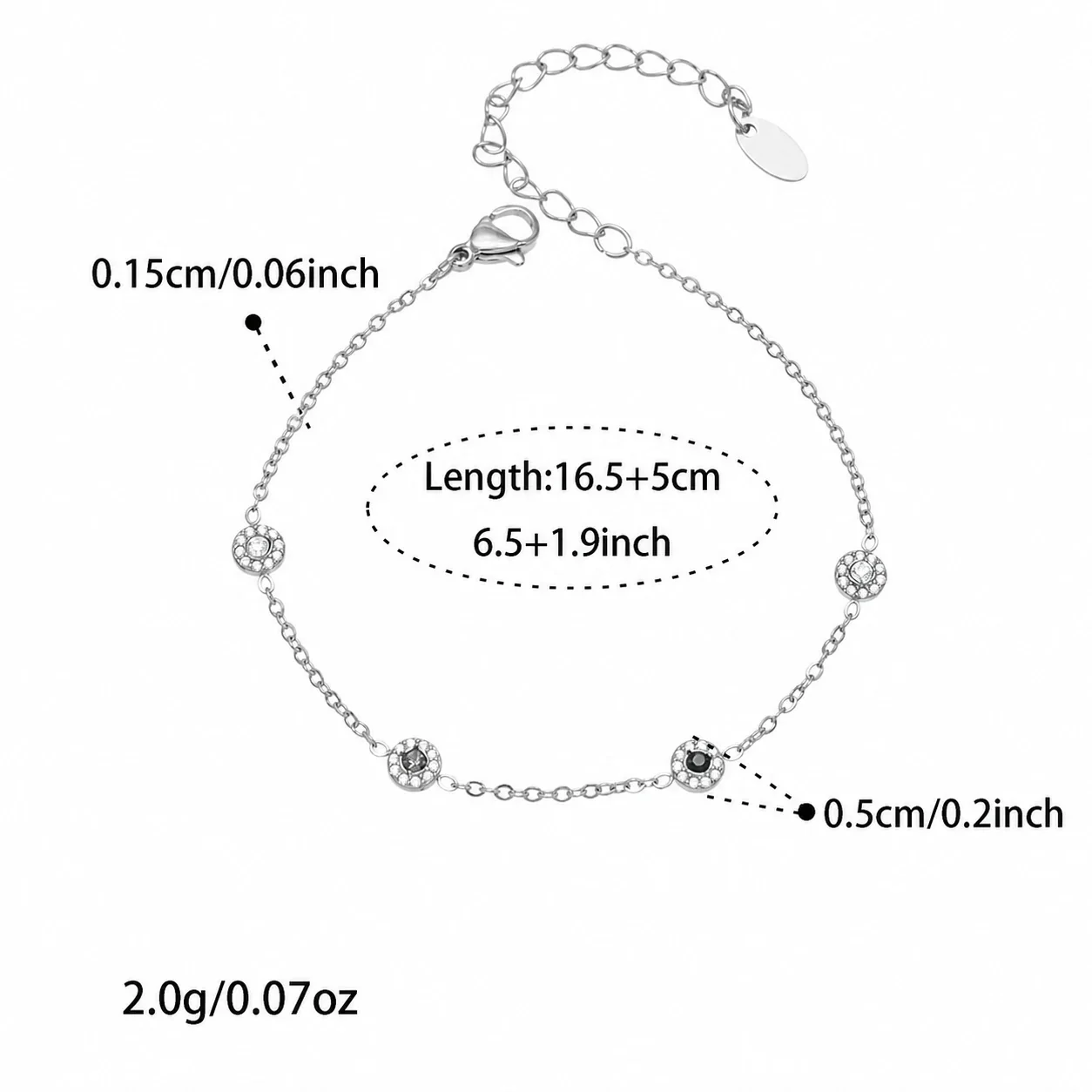 Delicate Bezel CZ Station Stainless Steel Jewelry Set - Silver Black CZ 16.5+5 cm