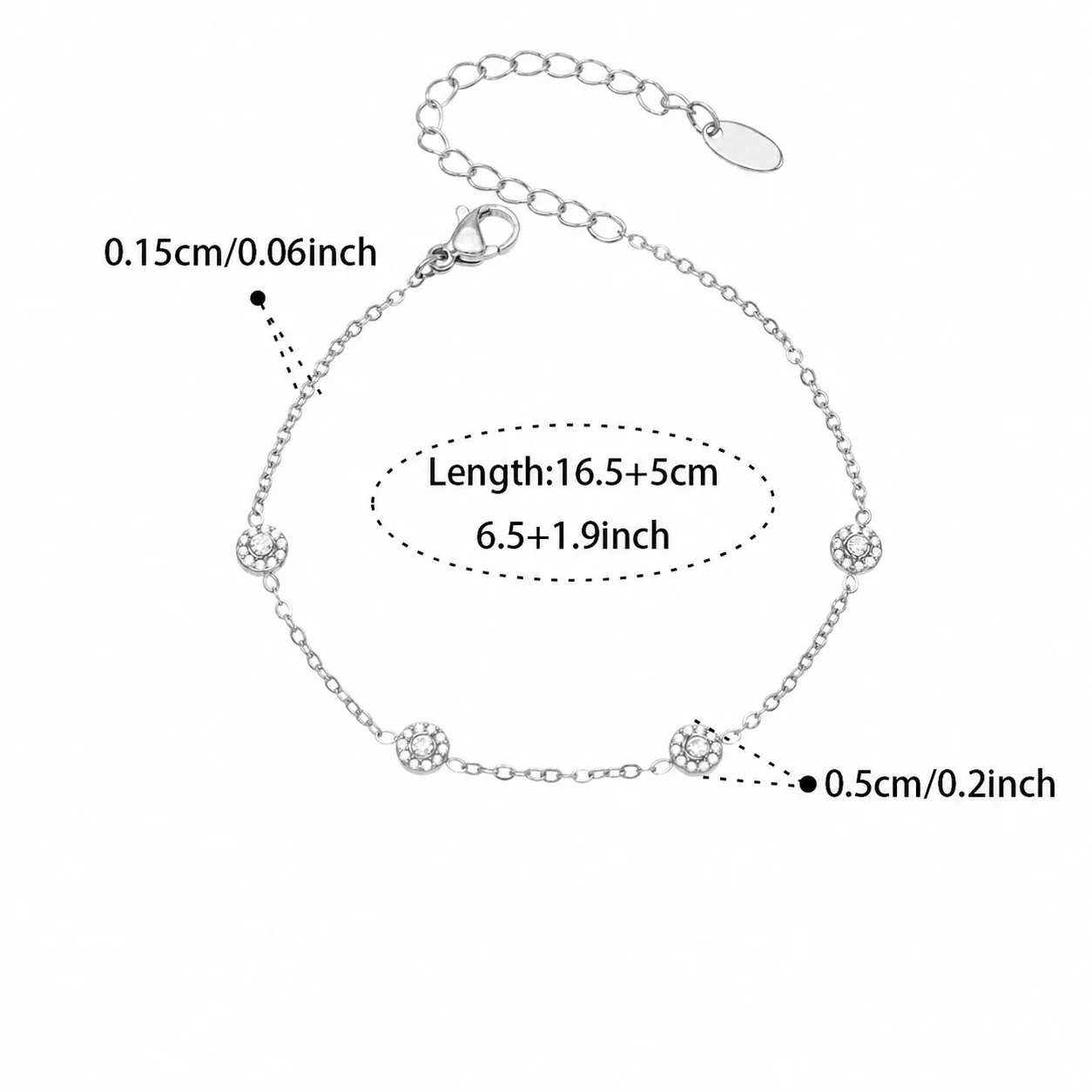 Delicate Bezel CZ Station Stainless Steel Jewelry Set - Silver Clear CZ 16.5+5 cm