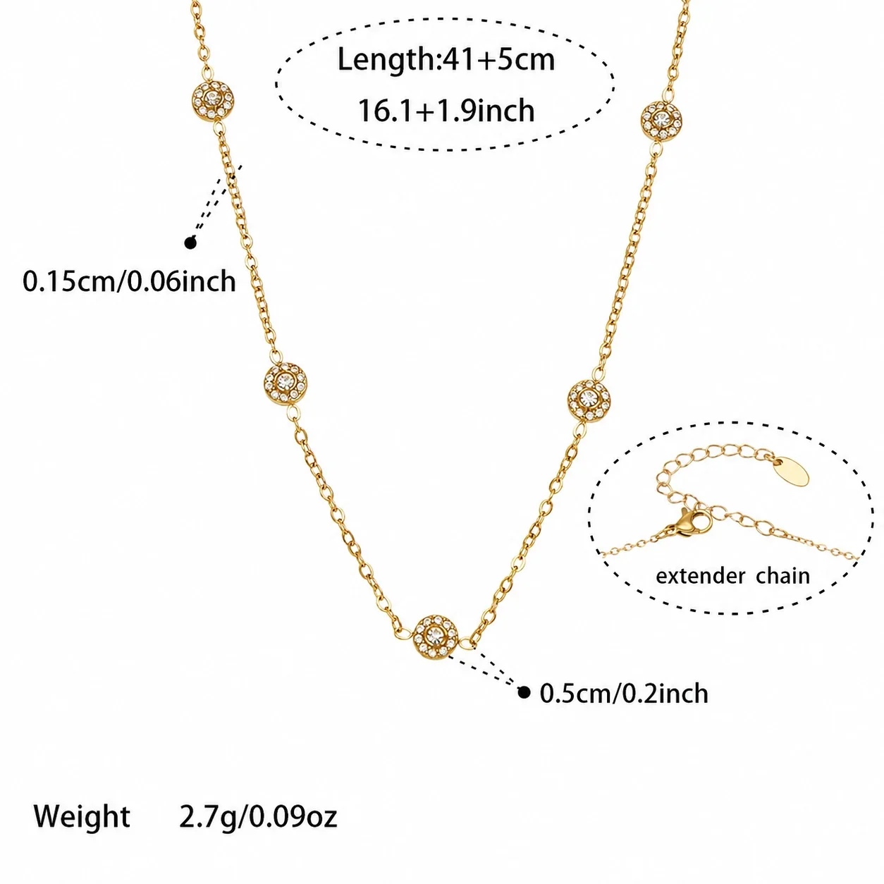 Delicate Bezel CZ Station Stainless Steel Jewelry Set - Gold Clear CZ 41+5 cm