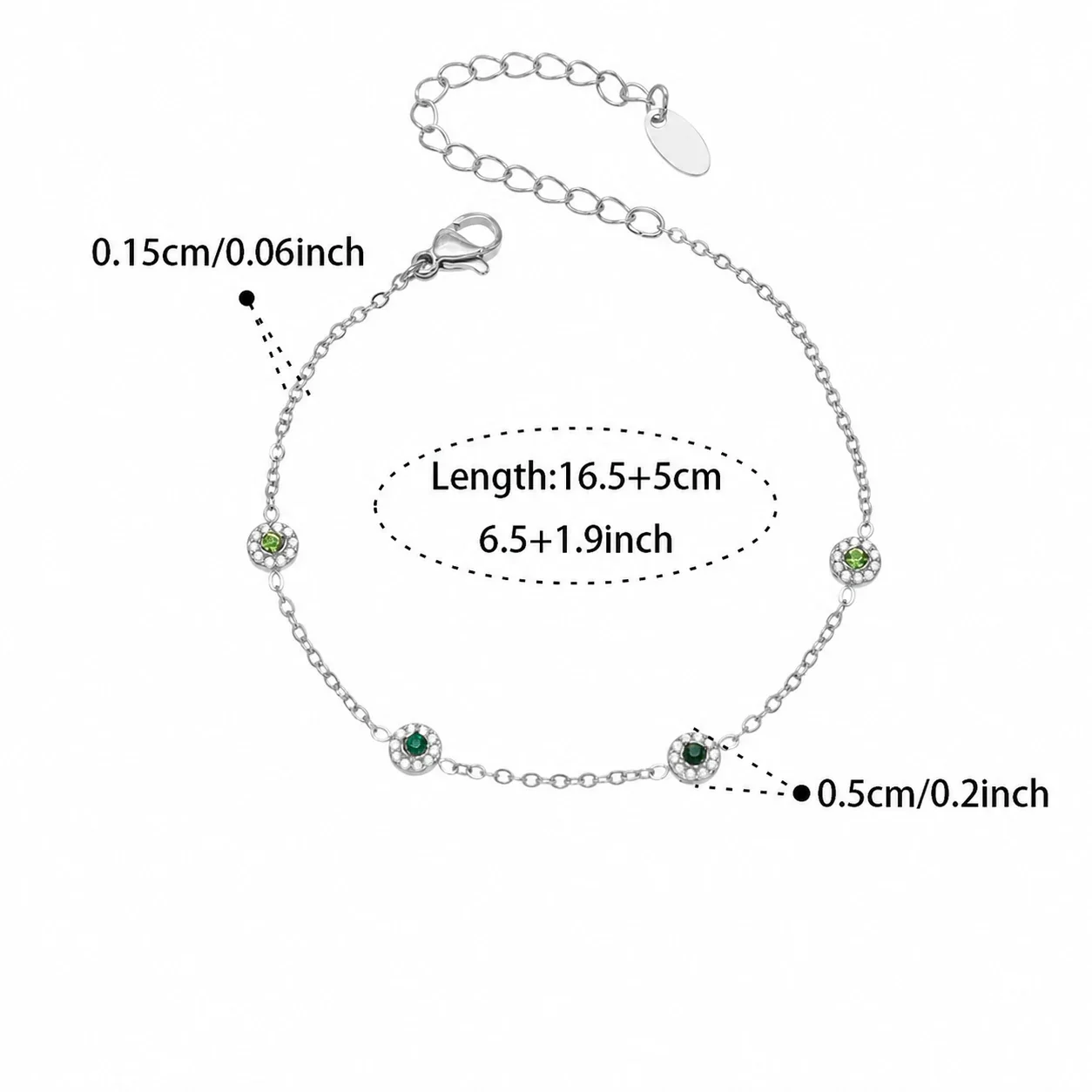 Delicate Bezel CZ Station Stainless Steel Jewelry Set - Silver Green CZ 16.5+5 cm