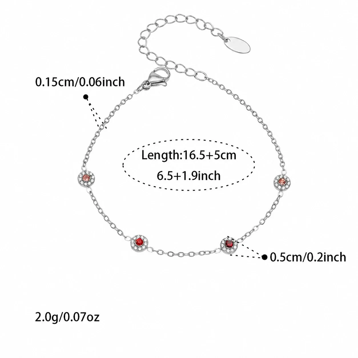 Delicate Bezel CZ Station Stainless Steel Jewelry Set - Silver Red CZ 16.5+5 cm