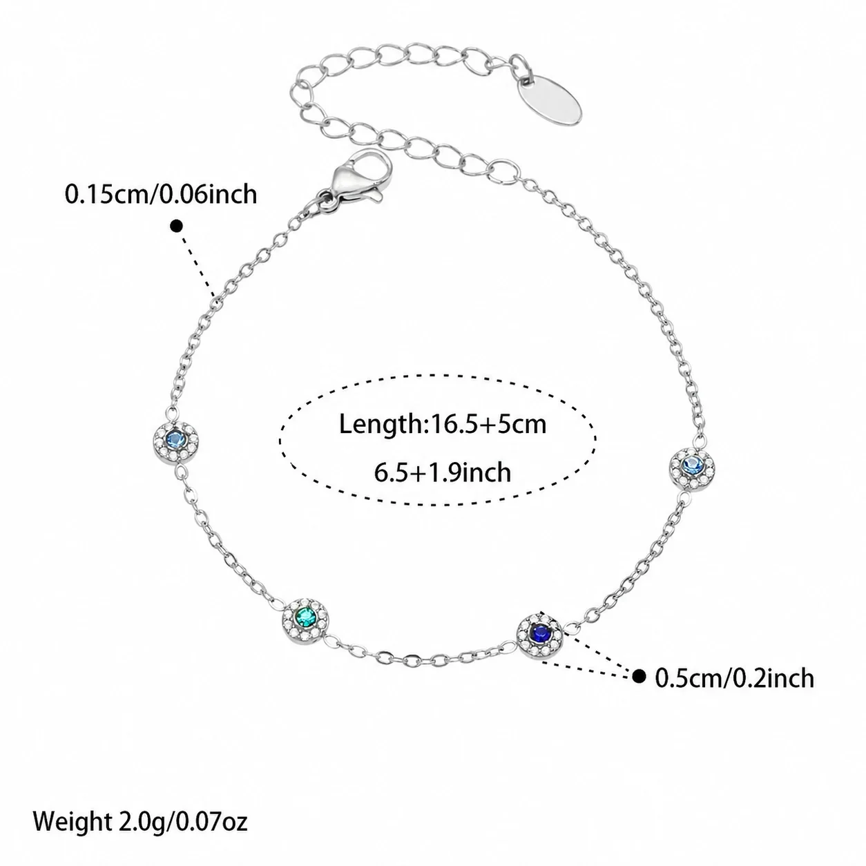 Delicate Bezel CZ Station Stainless Steel Jewelry Set - Silver Blue CZ 16.5+5 cm