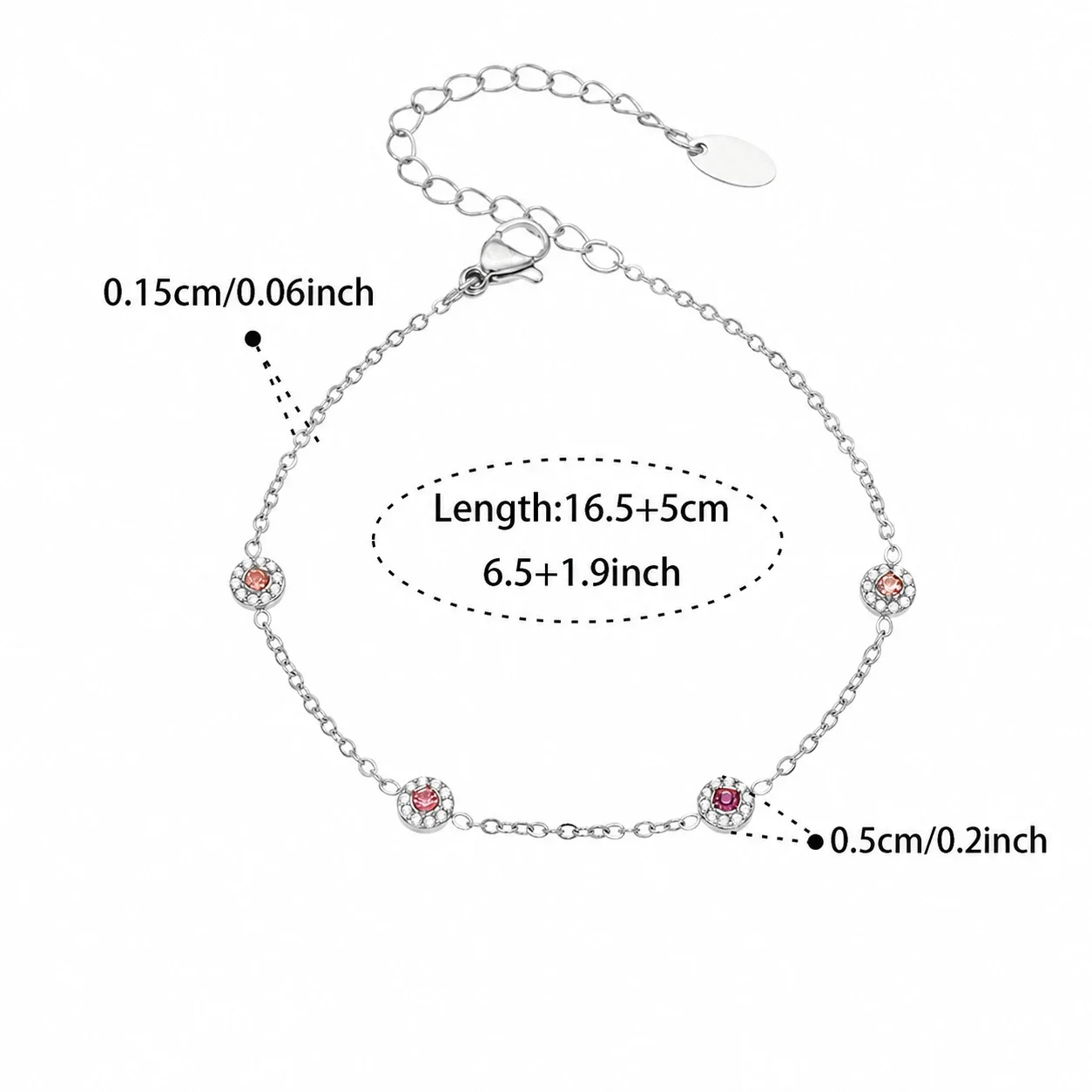 Delicate Bezel CZ Station Stainless Steel Jewelry Set - Silver Pink CZ 16.5+5 cm