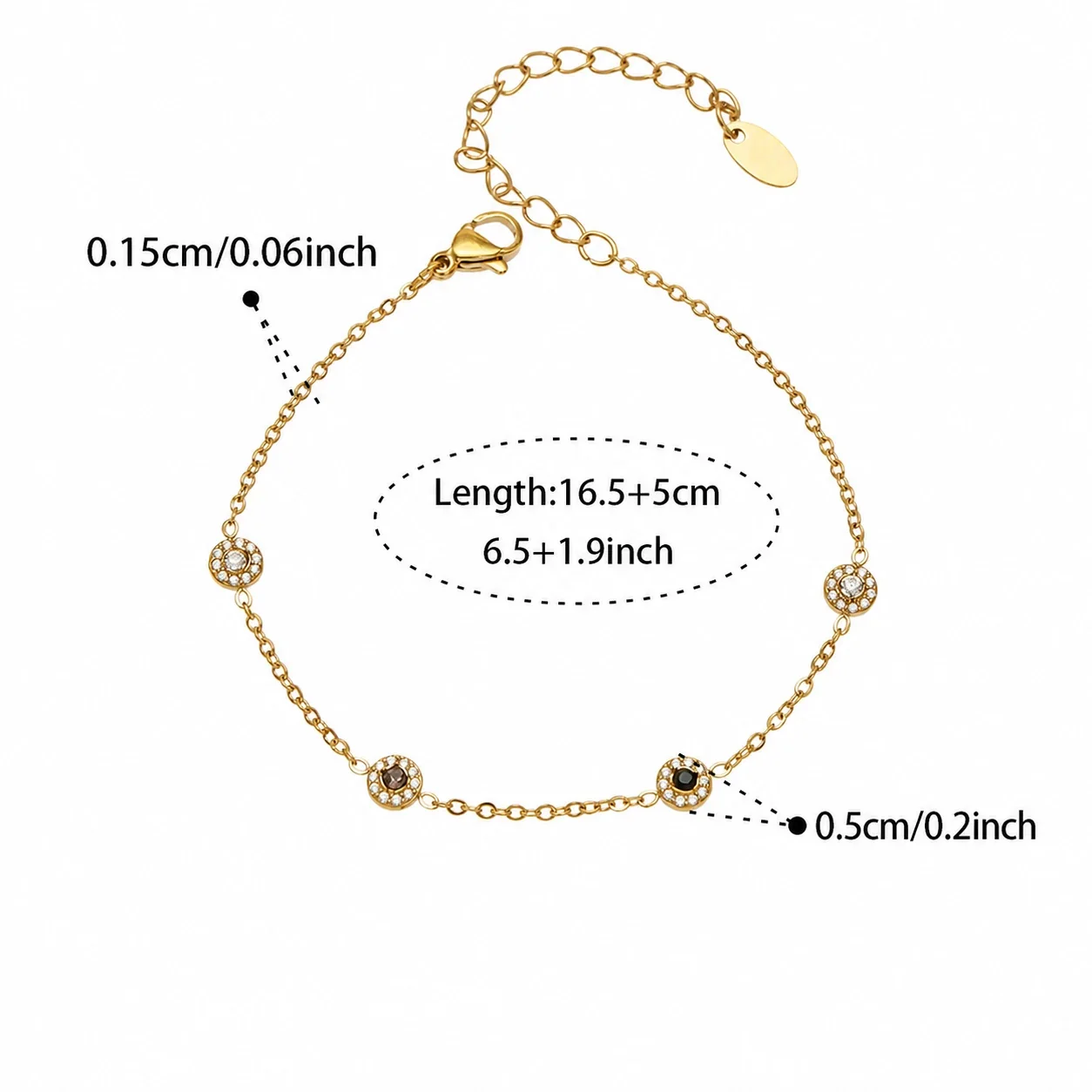 Delicate Bezel CZ Station Stainless Steel Jewelry Set - Gold Black CZ 16.5+5 cm