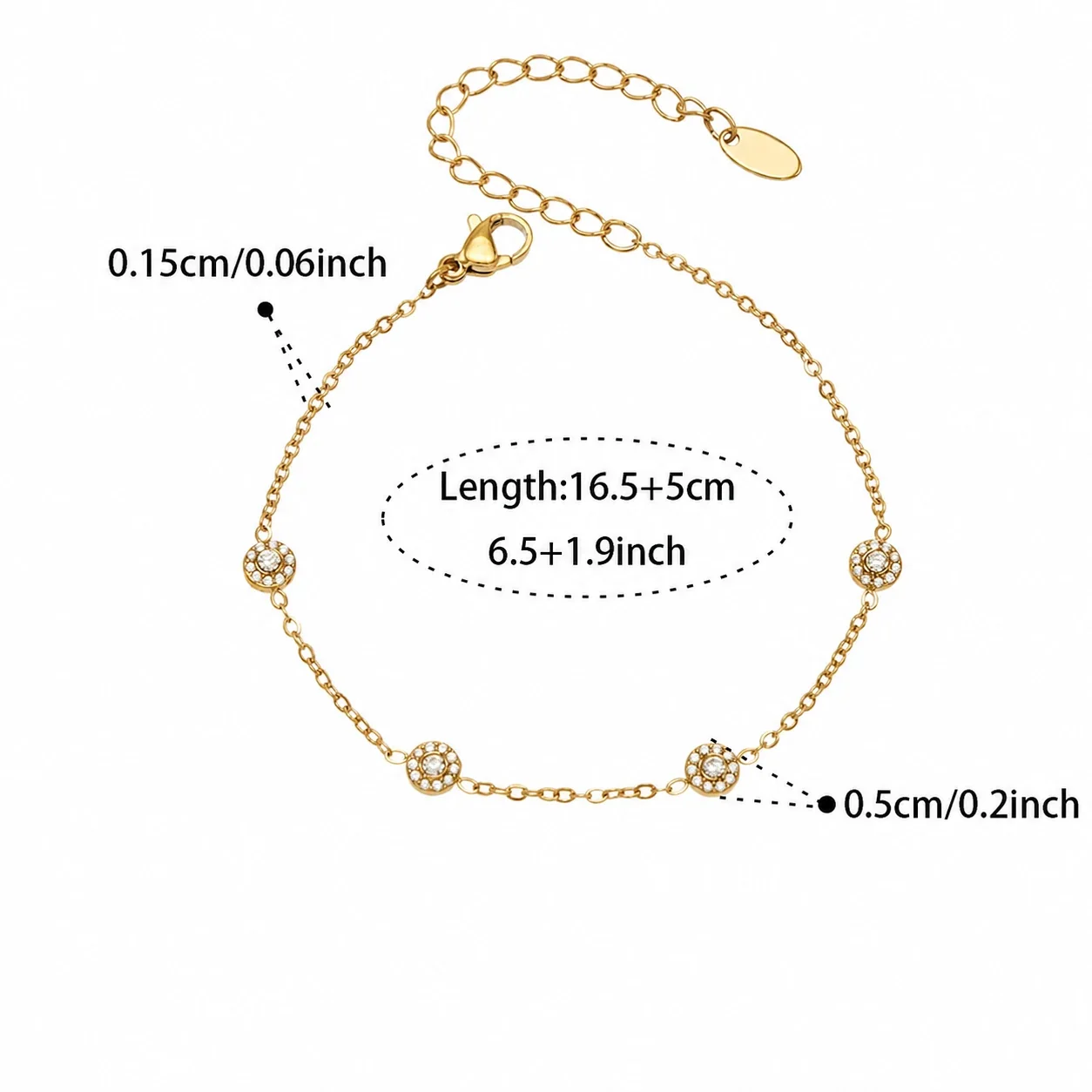 Delicate Bezel CZ Station Stainless Steel Jewelry Set - Gold Clear CZ 16.5+5 cm