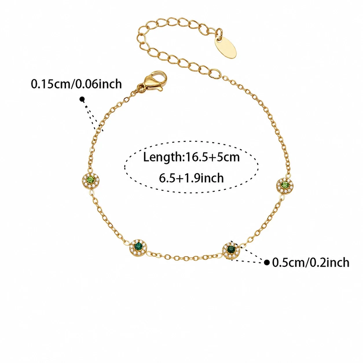 Delicate Bezel CZ Station Stainless Steel Jewelry Set - Gold Green CZ 16.5+5 cm