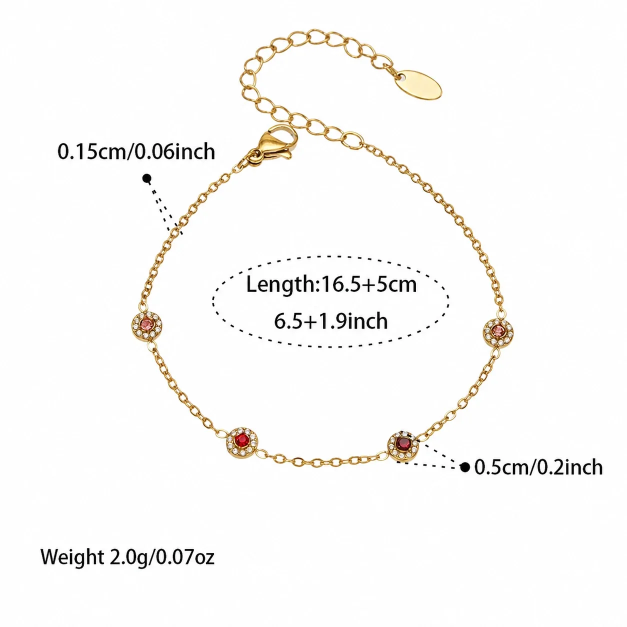 Delicate Bezel CZ Station Stainless Steel Jewelry Set - Gold Red CZ 16.5+5 cm