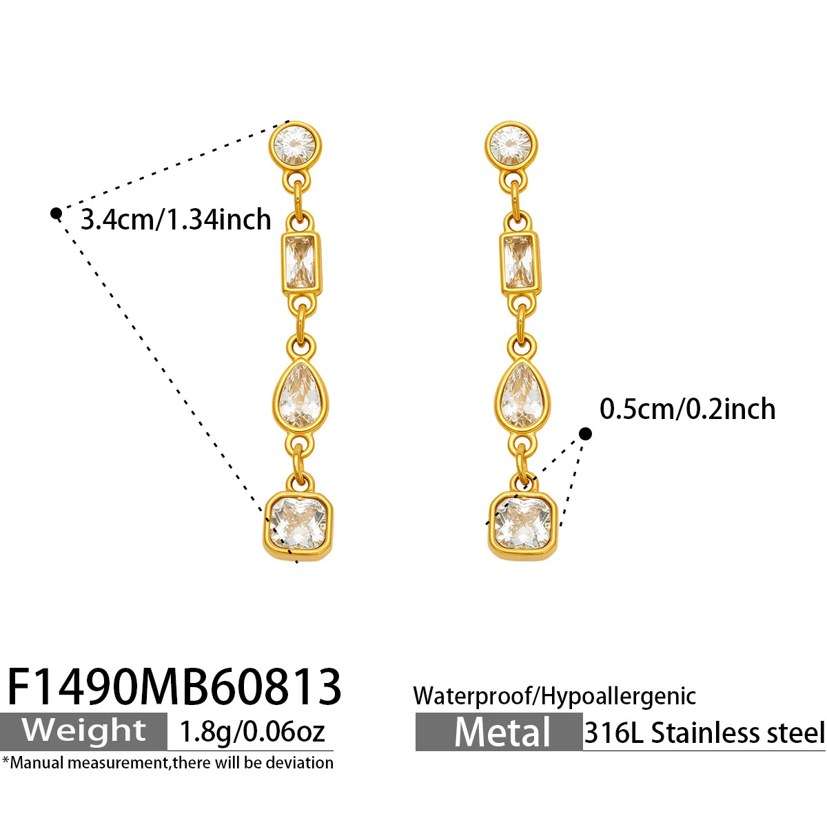 Foto del producto: Pendientes colgantes con eslabones de cristal y tallas mixtas, acero inoxidable 316