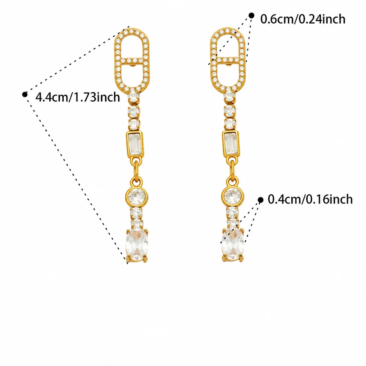 Foto del producto: Pendientes colgantes con eslabones de cristal y tallas mixtas, acero inoxidable 316