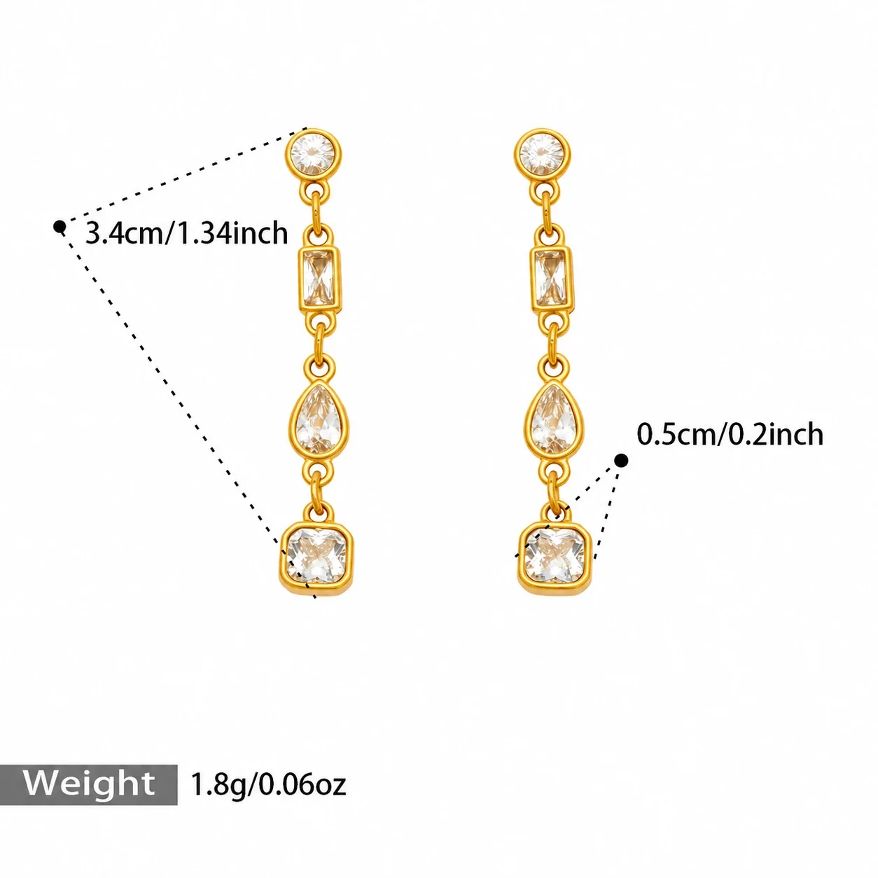 Foto del producto: Pendientes colgantes con eslabones de cristal y tallas mixtas, acero inoxidable 316