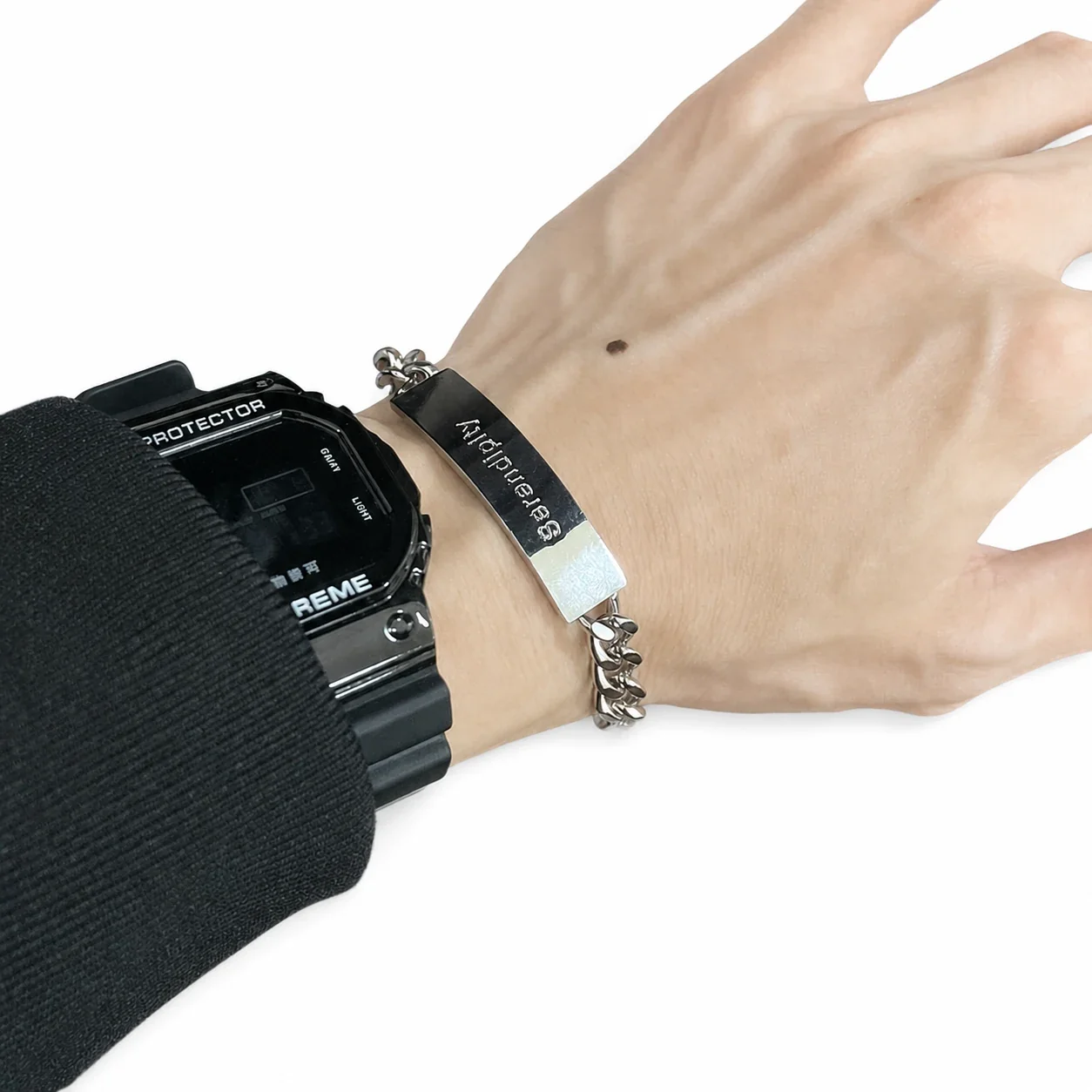 Playful Stainless Steel Silver-Tone Curb Smiley Bracelet