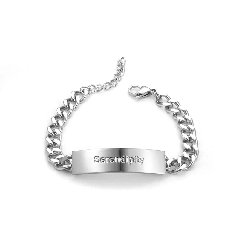 Playful Stainless Steel Silver-Tone Curb Smiley Bracelet