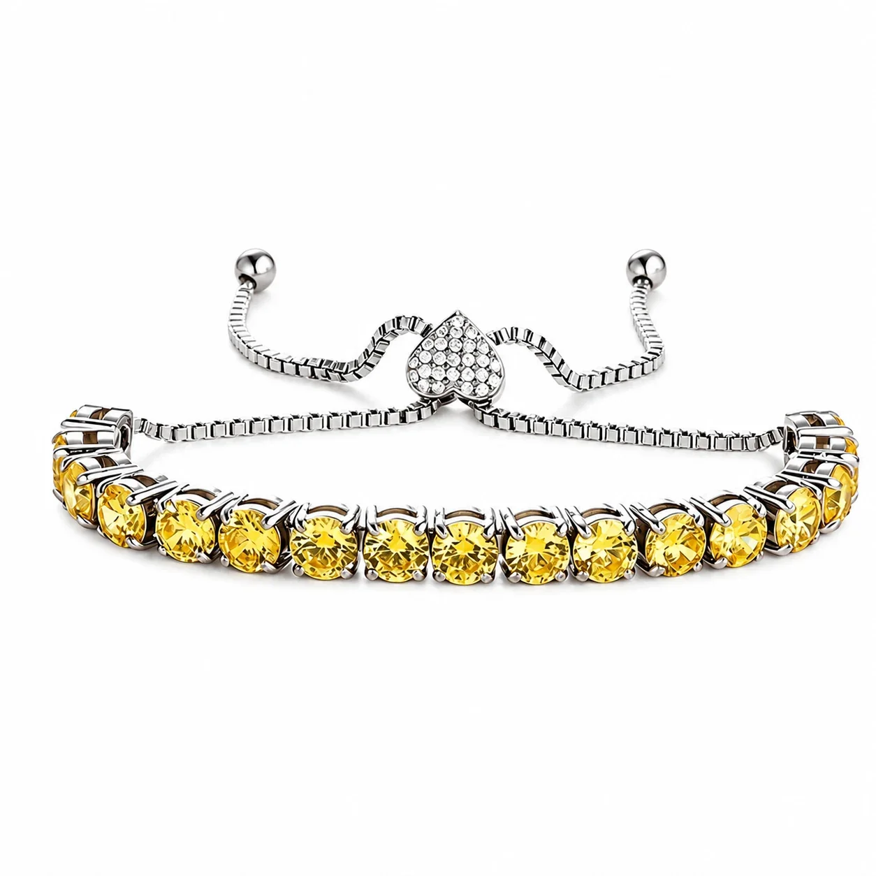 Polished 316 Stainless Steel Pavé Slider Tennis Bracelet