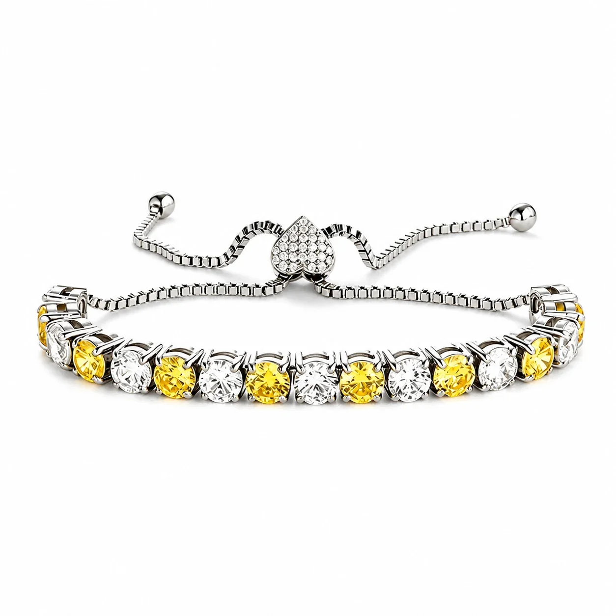 Polished 316 Stainless Steel Pavé Slider Tennis Bracelet