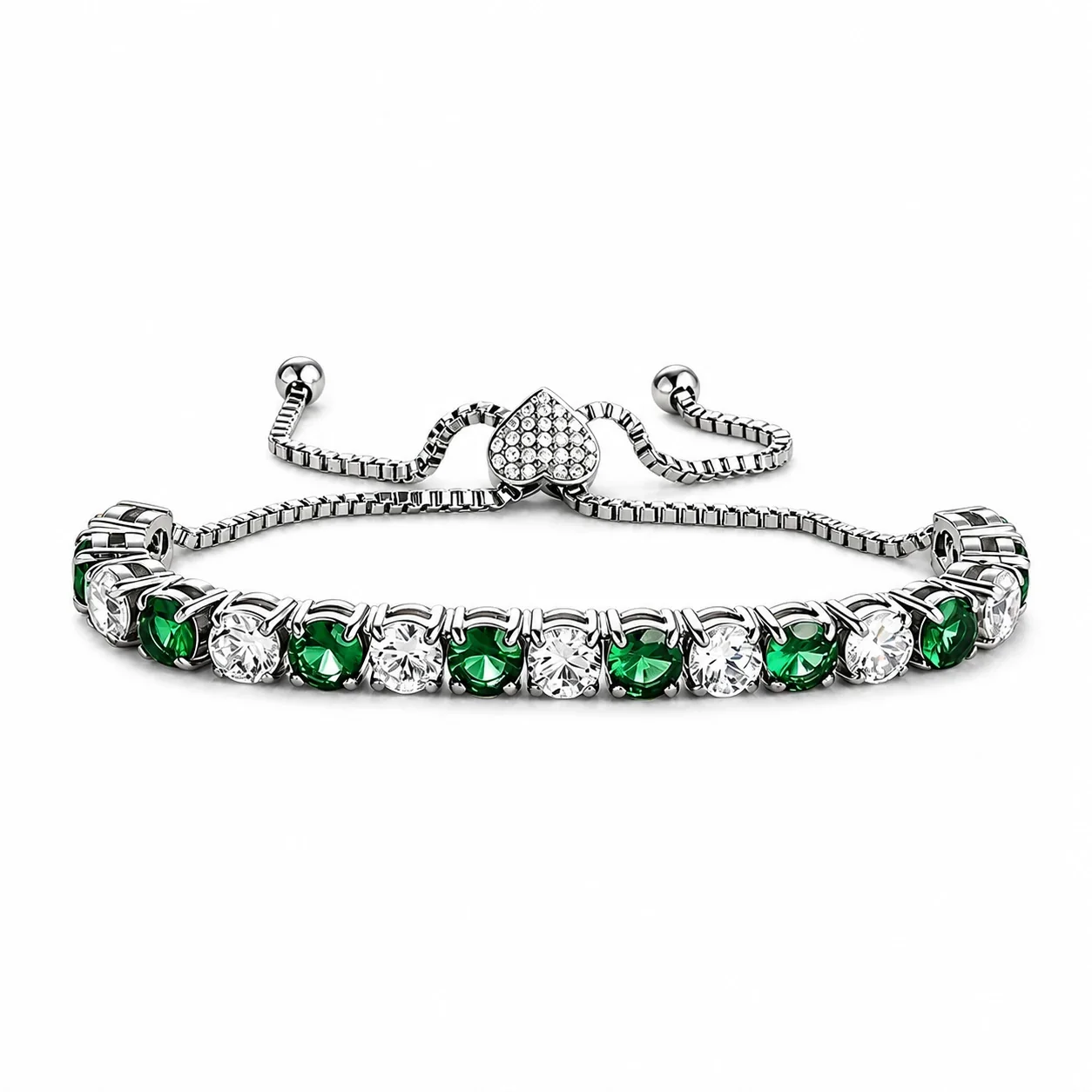 Polished 316 Stainless Steel Pavé Slider Tennis Bracelet