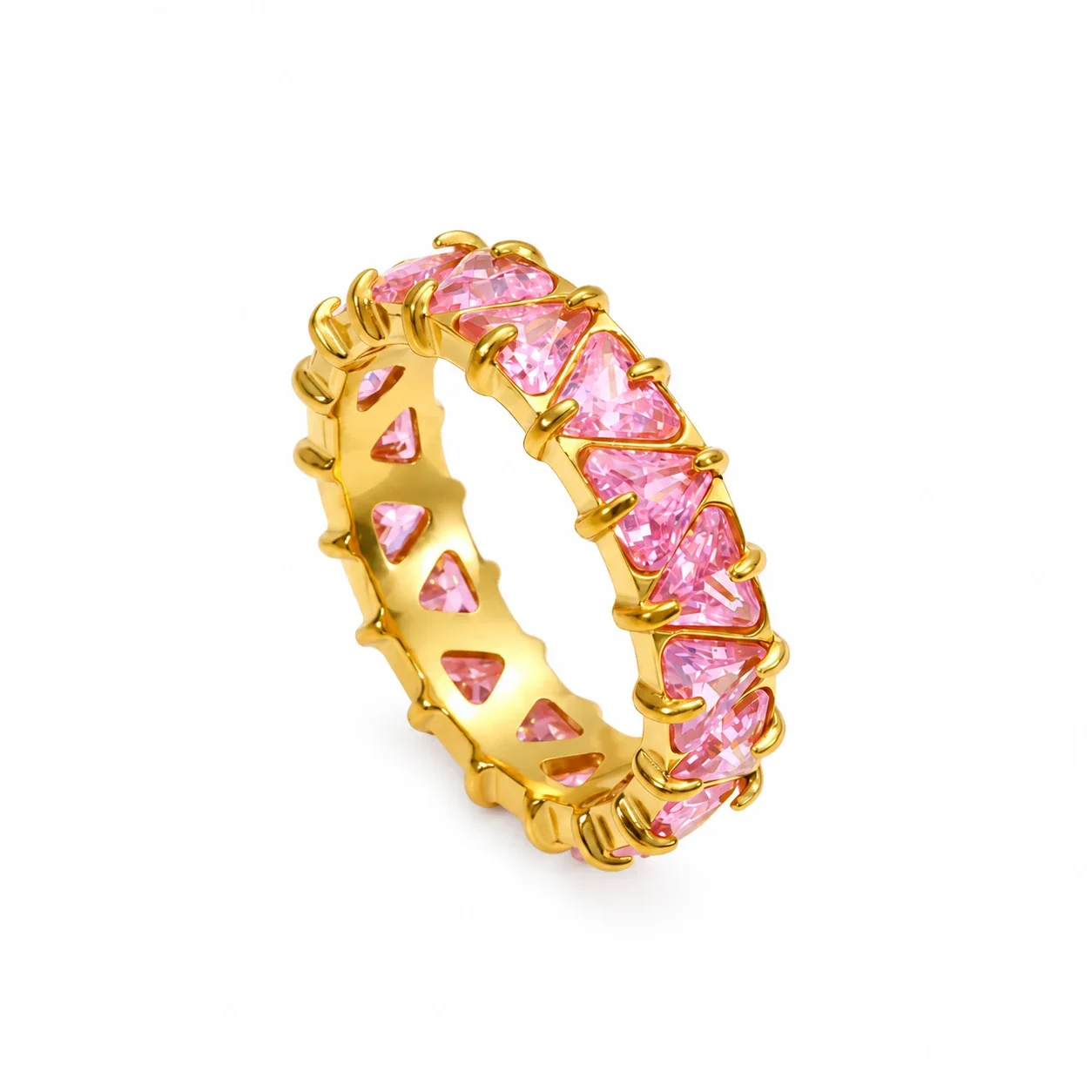Stainless Steel Ring with All-Around Triangle Crystals