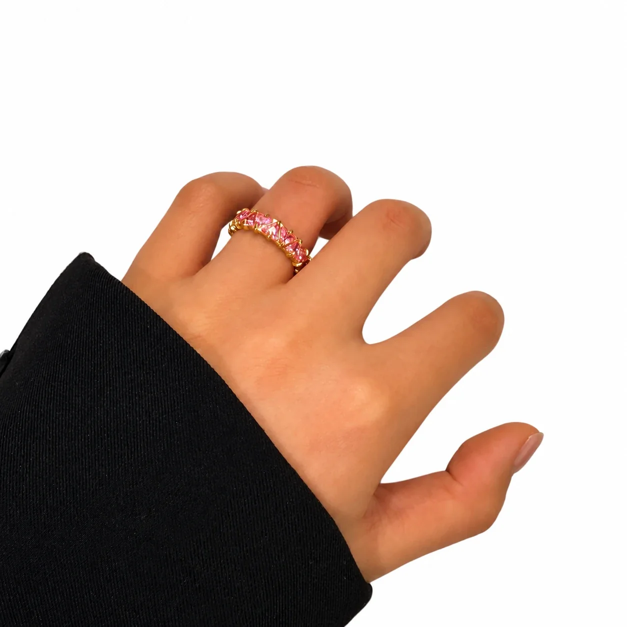 Stainless Steel Ring with All-Around Triangle Crystals