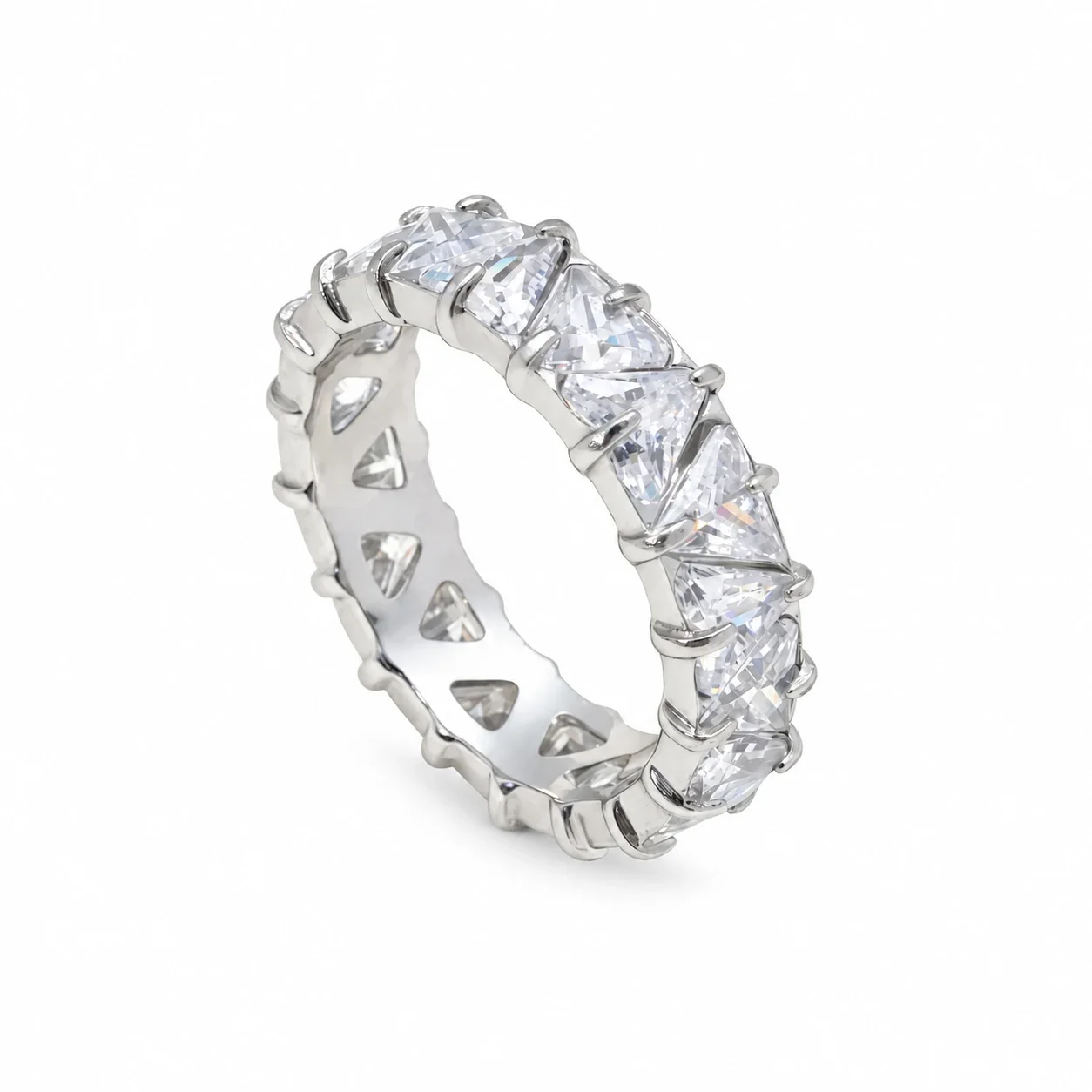 Stainless Steel Ring with All-Around Triangle Crystals