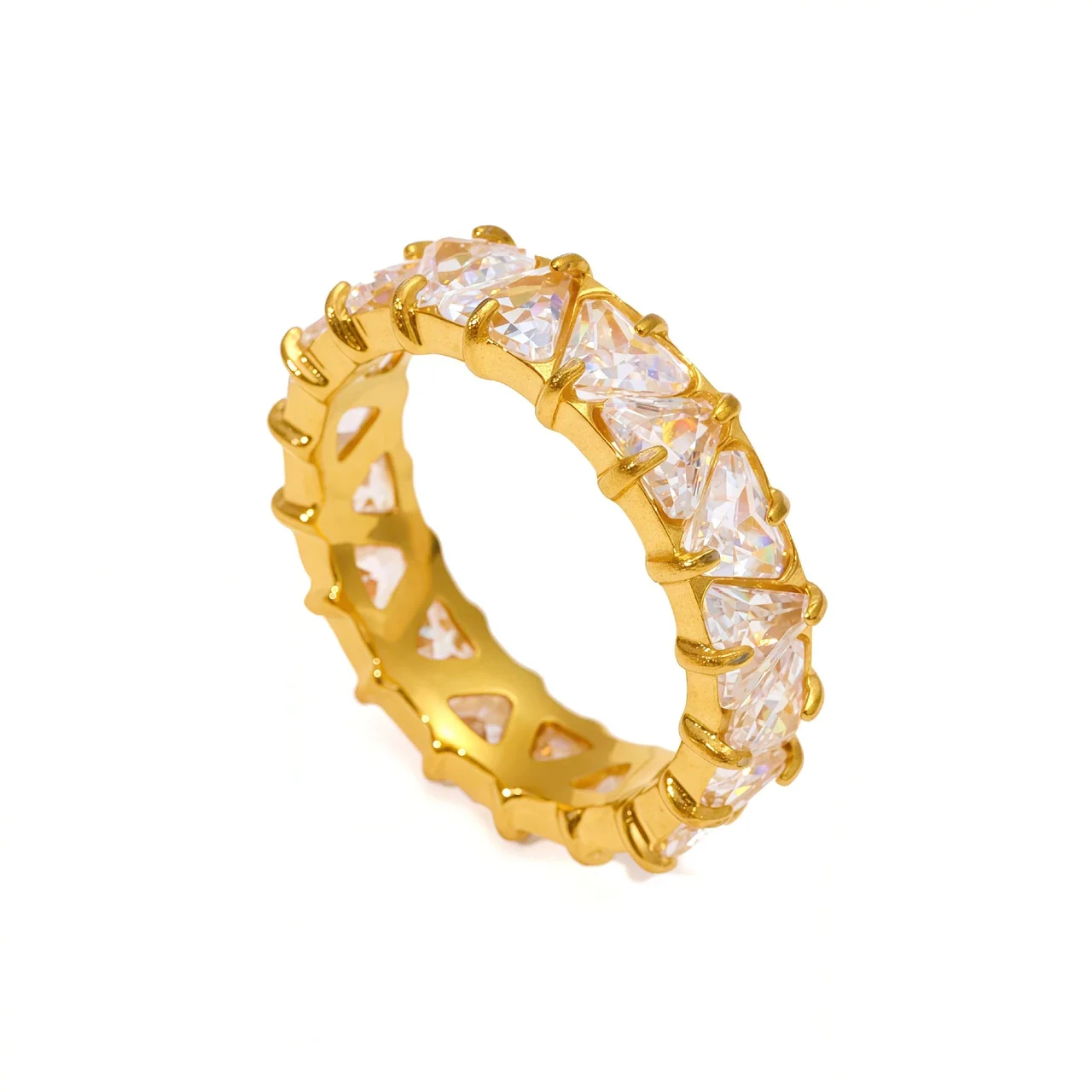 Stainless Steel Ring with All-Around Triangle Crystals