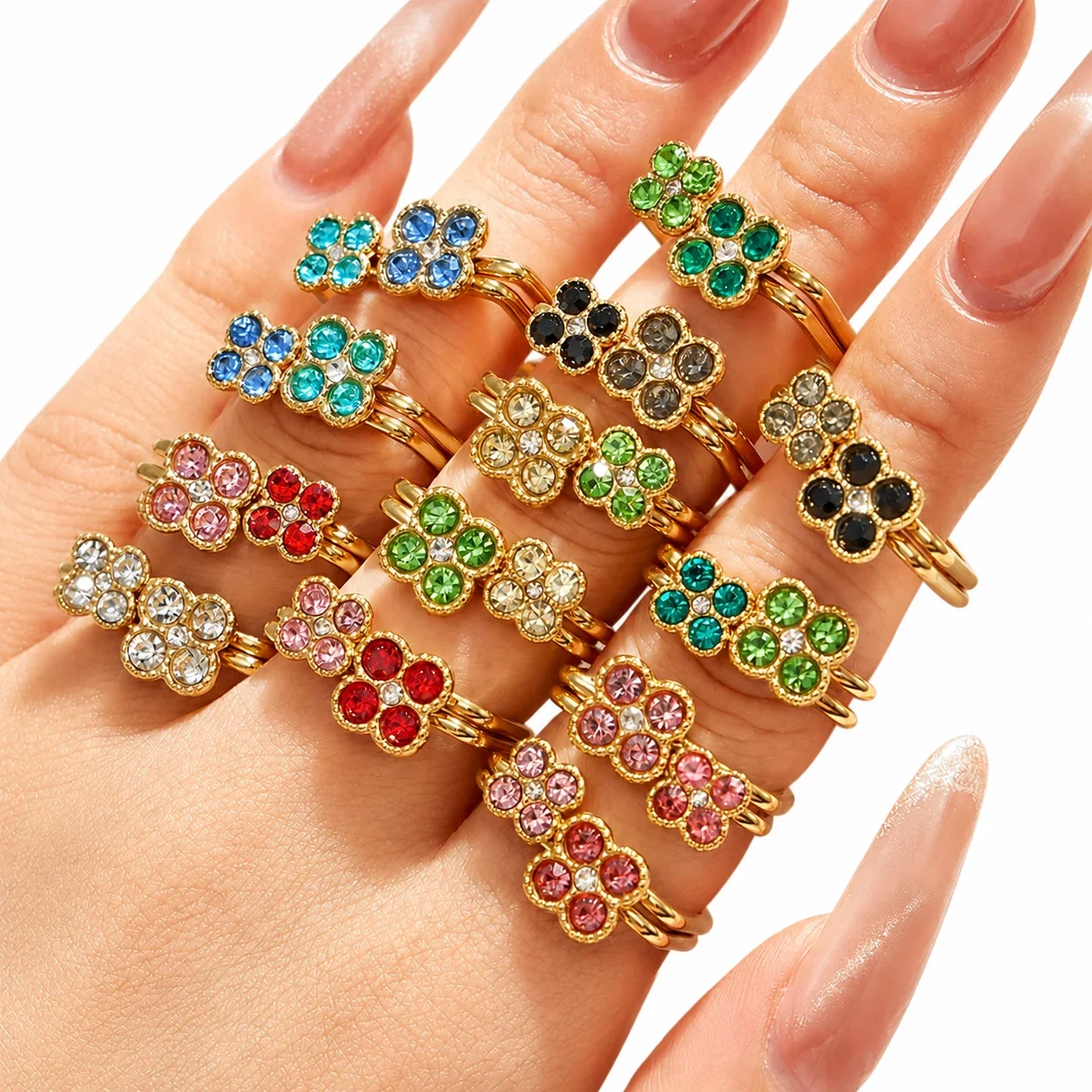 Playful Clover CZ 316L Stainless Steel Double-Band Ring