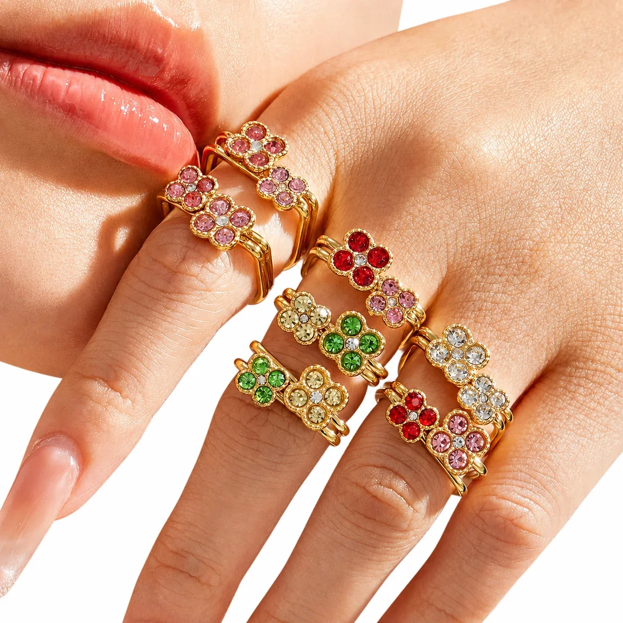 Playful Clover CZ 316L Stainless Steel Double-Band Ring