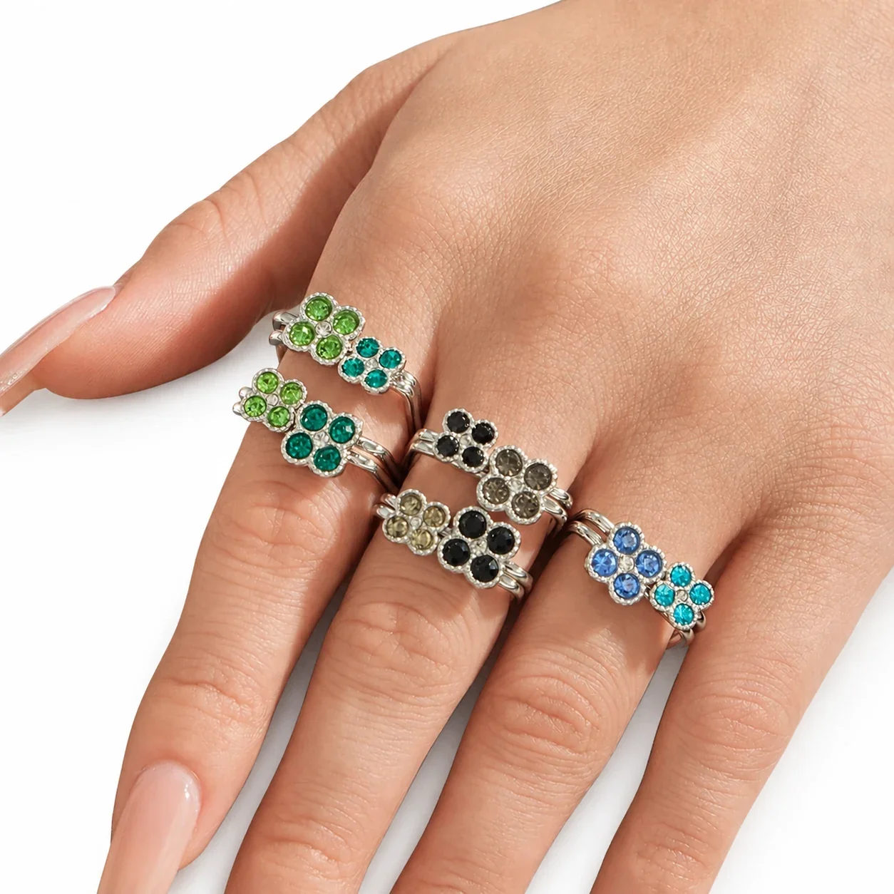 Playful Clover CZ 316L Stainless Steel Double-Band Ring