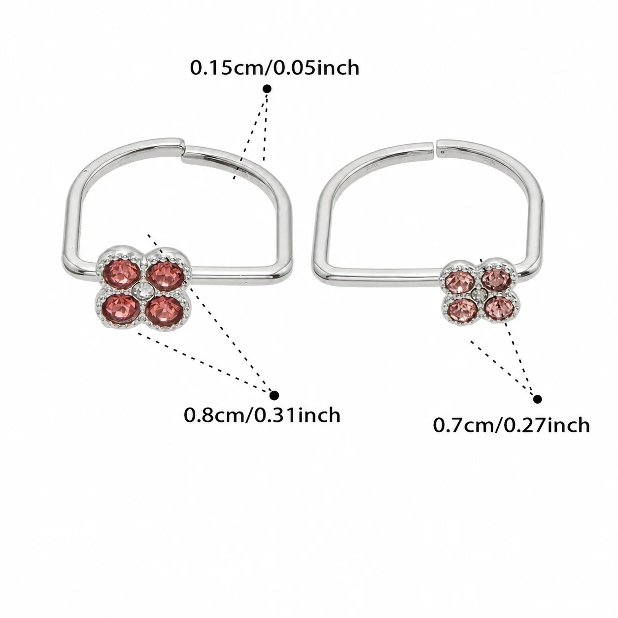 Playful Clover CZ 316L Stainless Steel Double-Band Ring - Silver Large Fuchsia CZ + Small Pink CZ