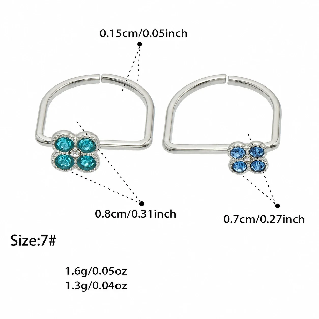 Playful Clover CZ 316L Stainless Steel Double-Band Ring - Silver Large Light Blue CZ + Small Deep Blue CZ