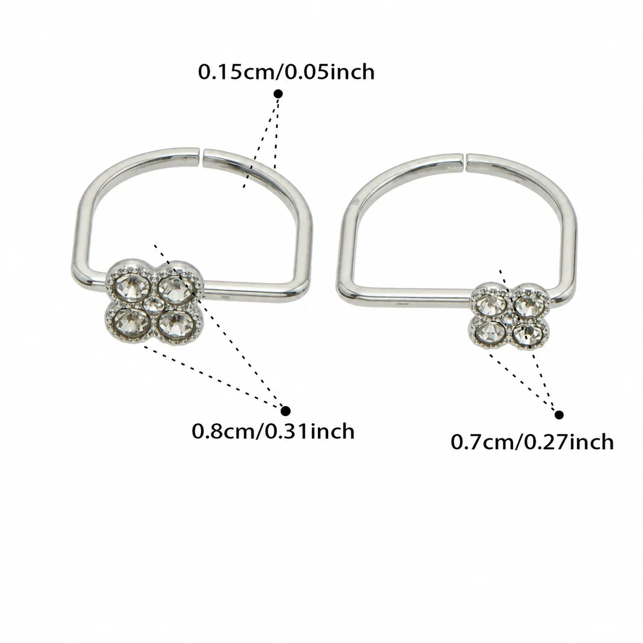 Playful Clover CZ 316L Stainless Steel Double-Band Ring - Silver Large Light Green CZ + Small Deep Green CZ