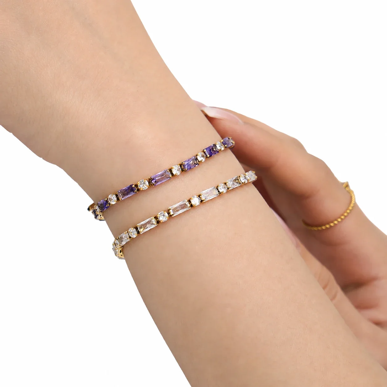 Refined 18K Gold-Plated Baguette CZ Tennis Bracelet