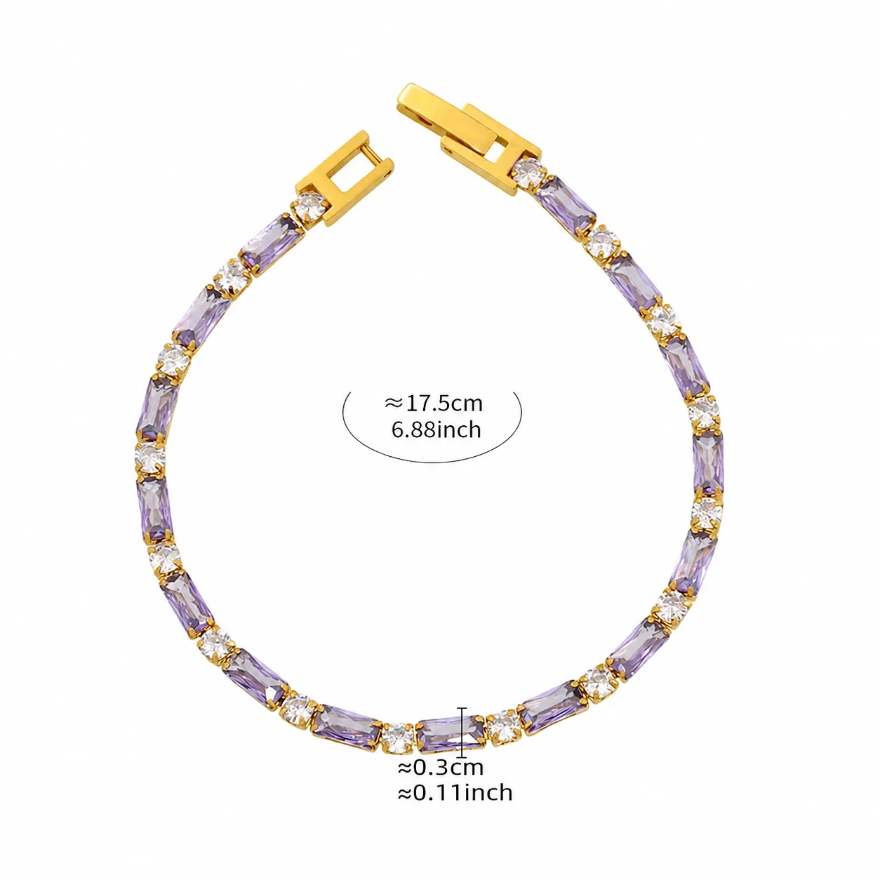 Refined 18K Gold-Plated Baguette CZ Tennis Bracelet - Purple CZ